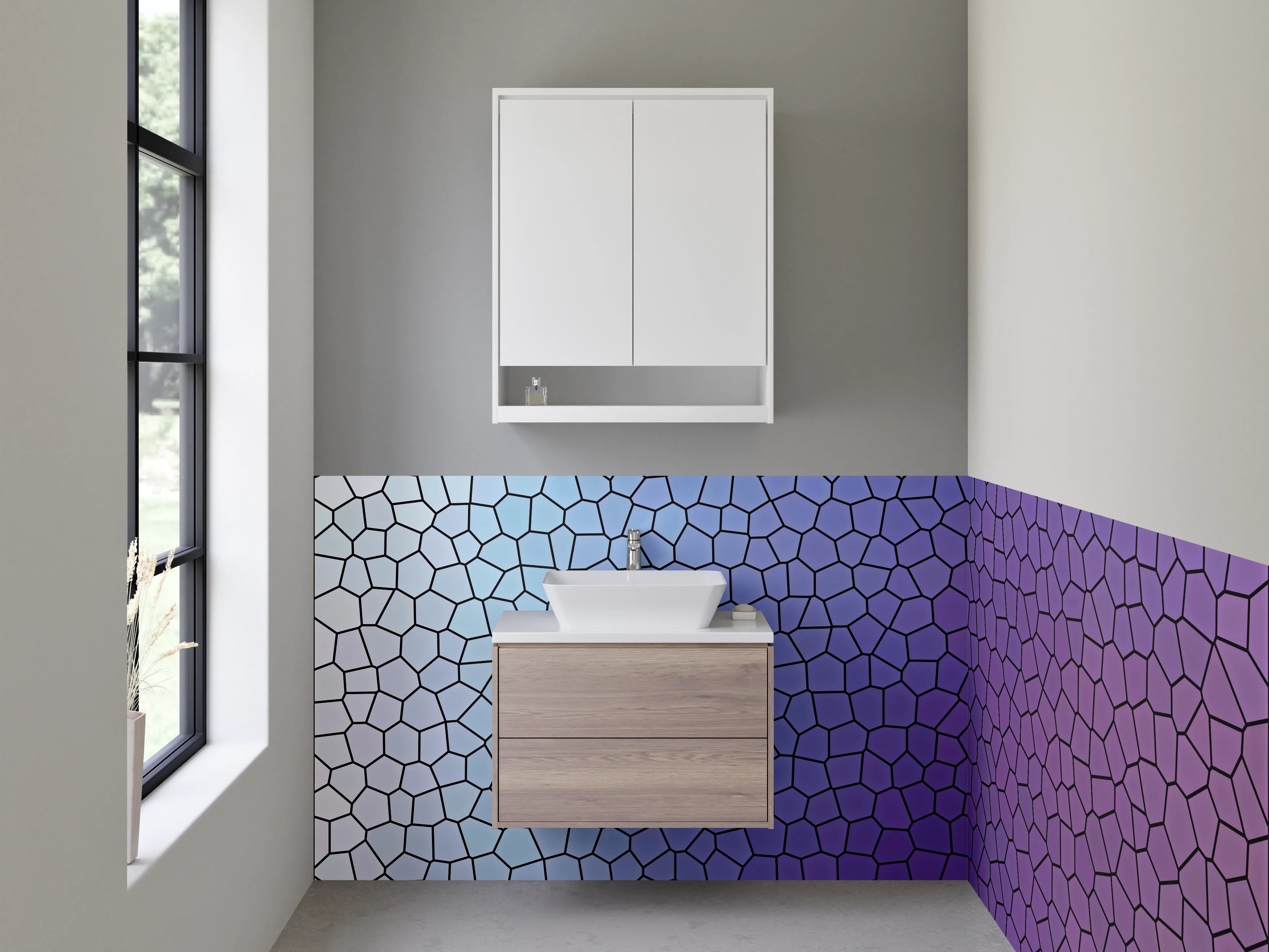 Waschbecken-Rückwand - Abstraktes Mosaik in Blau und Lila
