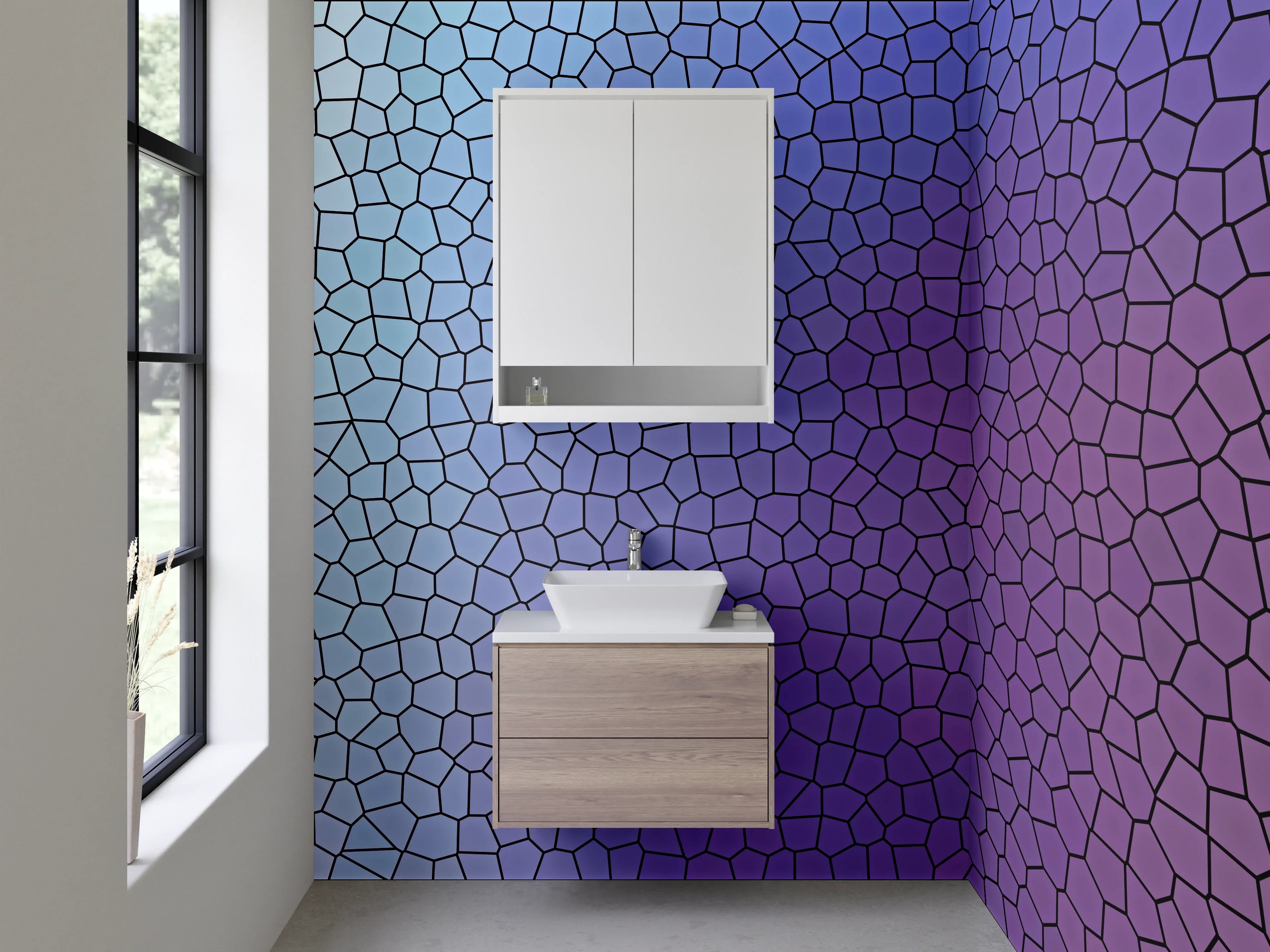 Waschbecken-Rückwand - Abstraktes Mosaik in Blau und Lila