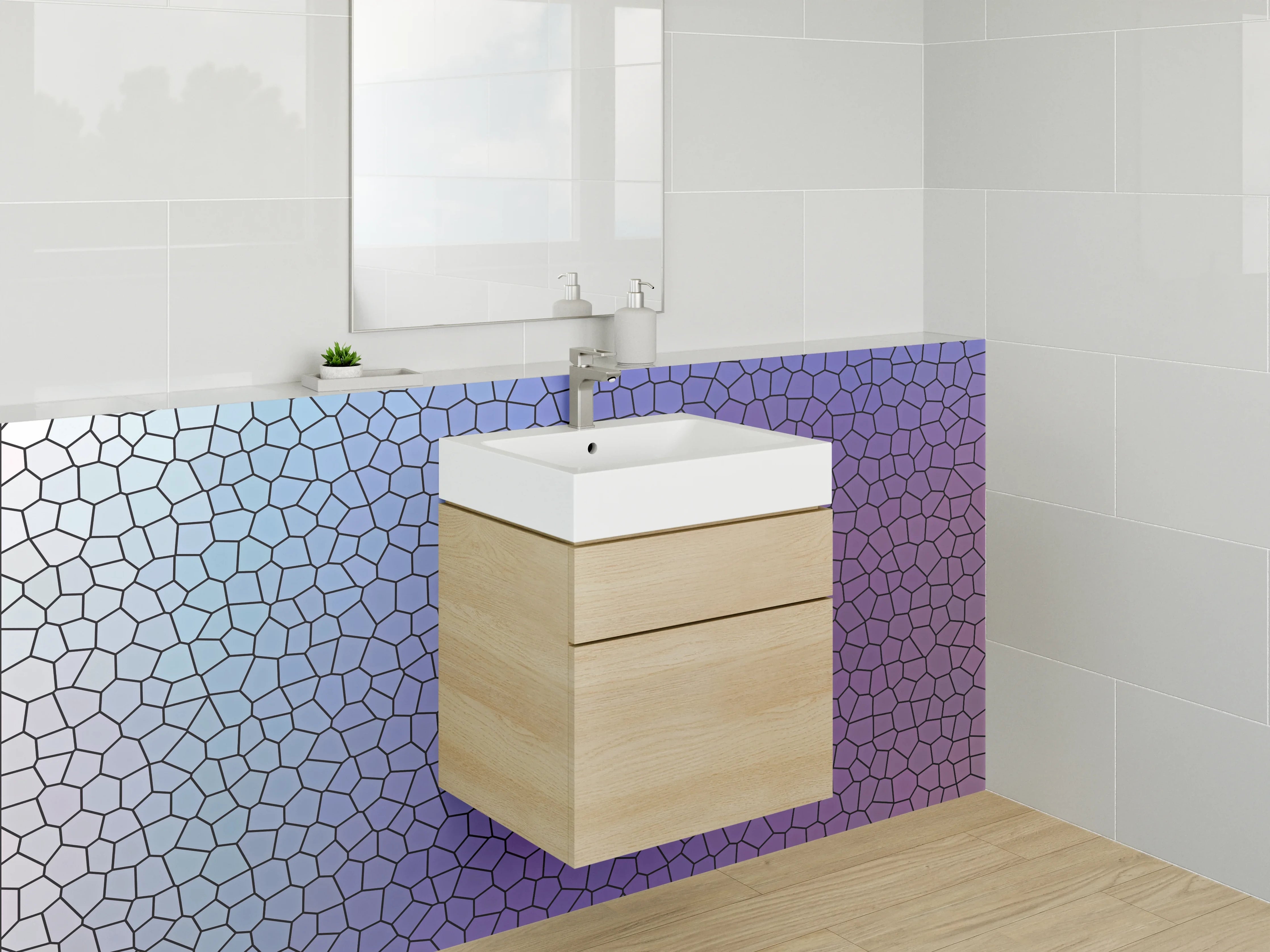 Waschbecken-Rückwand - Abstraktes Mosaik in Blau und Lila