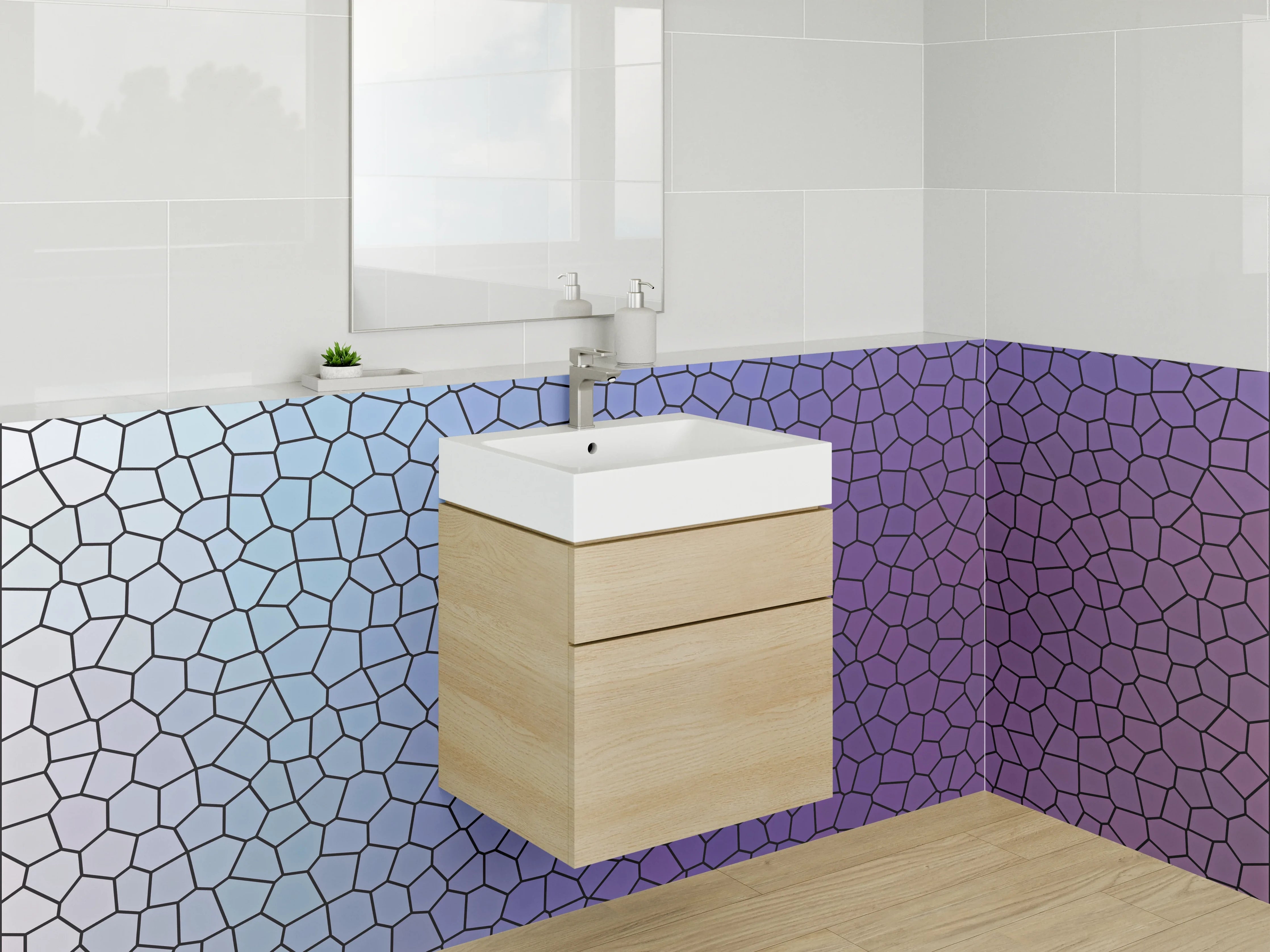 Waschbecken-Rückwand - Abstraktes Mosaik in Blau und Lila