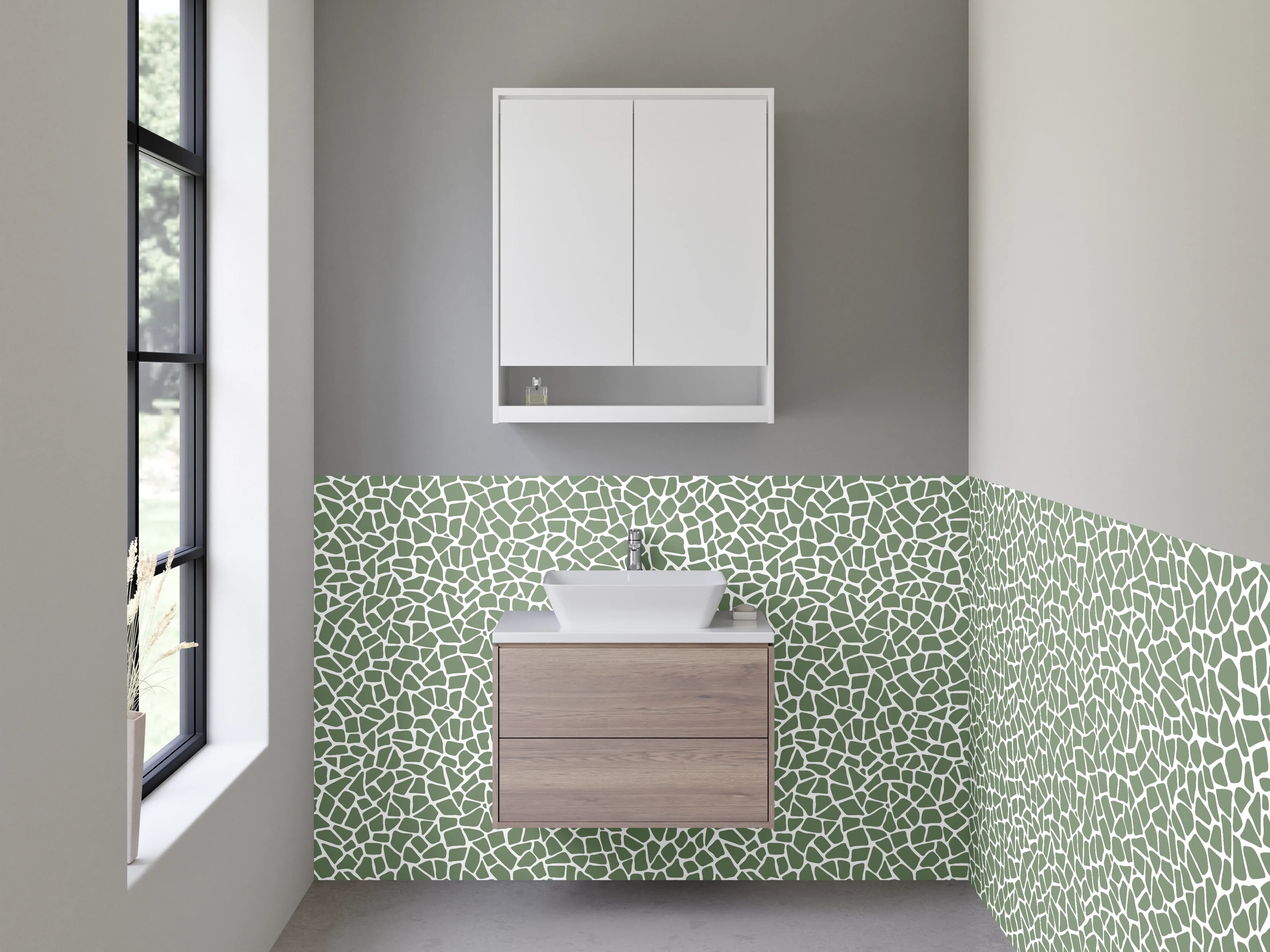 Waschbecken-Rückwand - Abstraktes Mosaikmuster in Grün