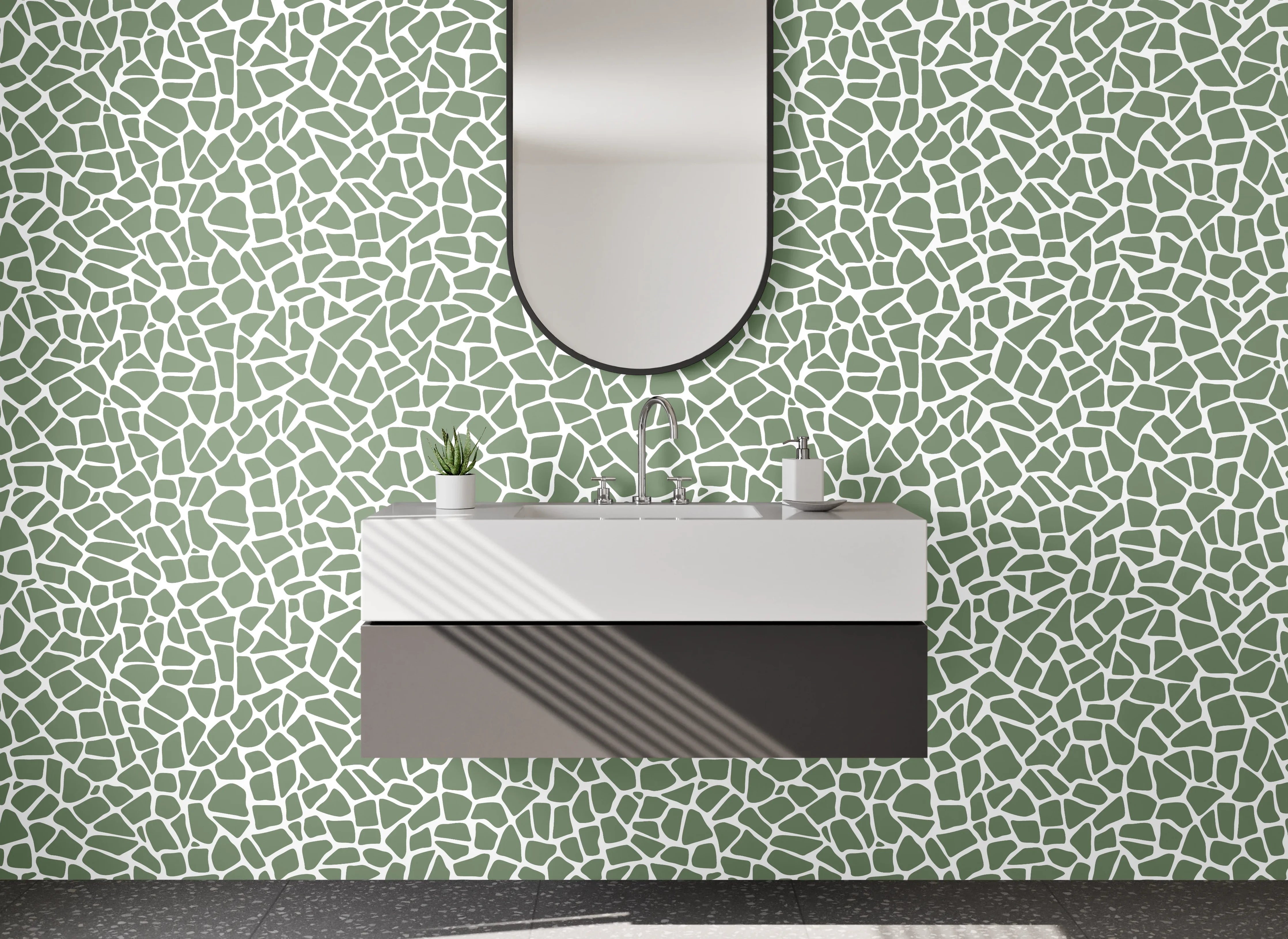 Waschbecken-Rückwand - Abstraktes Mosaikmuster in Grün