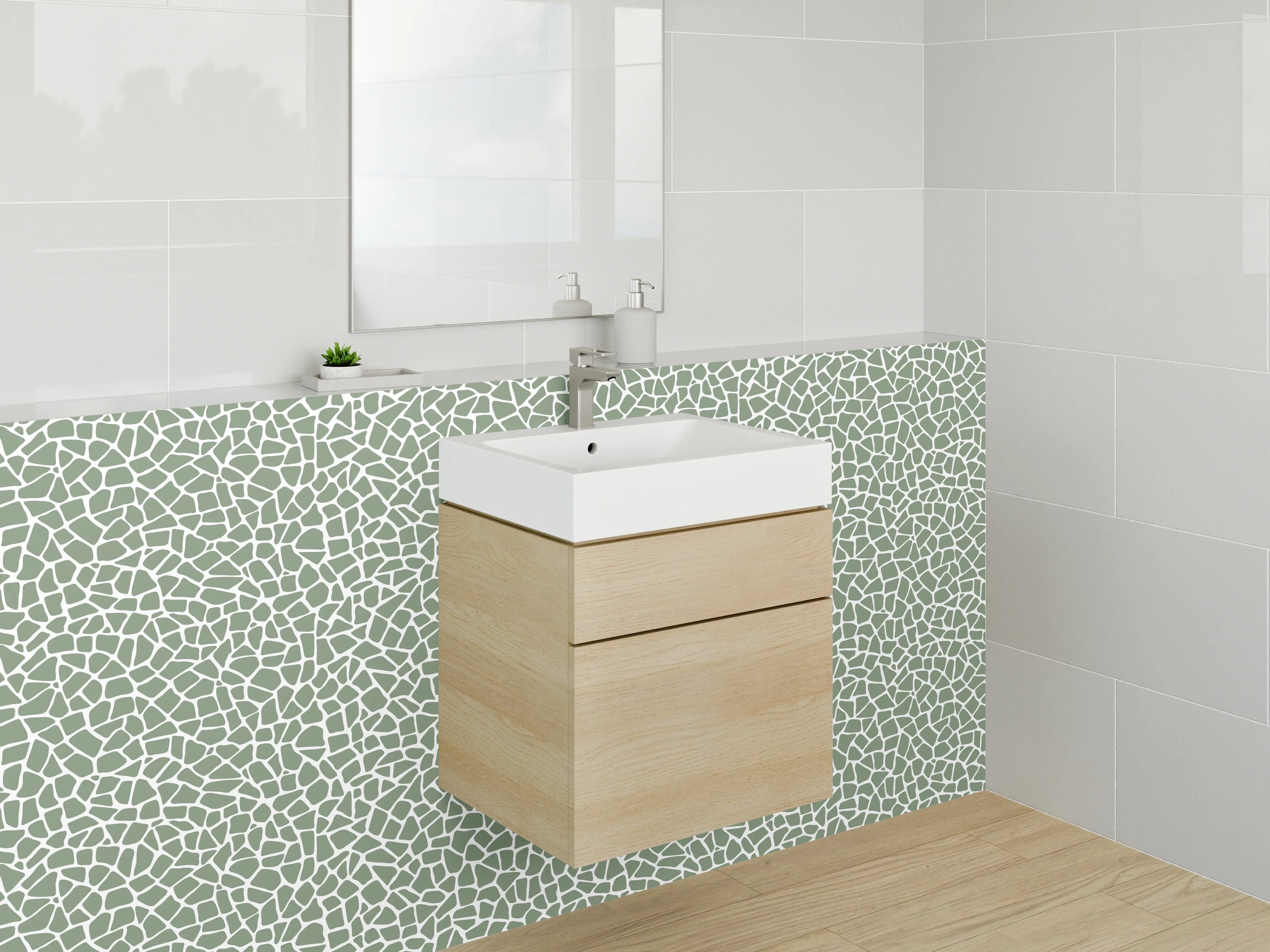 Waschbecken-Rückwand - Abstraktes Mosaikmuster in Grün