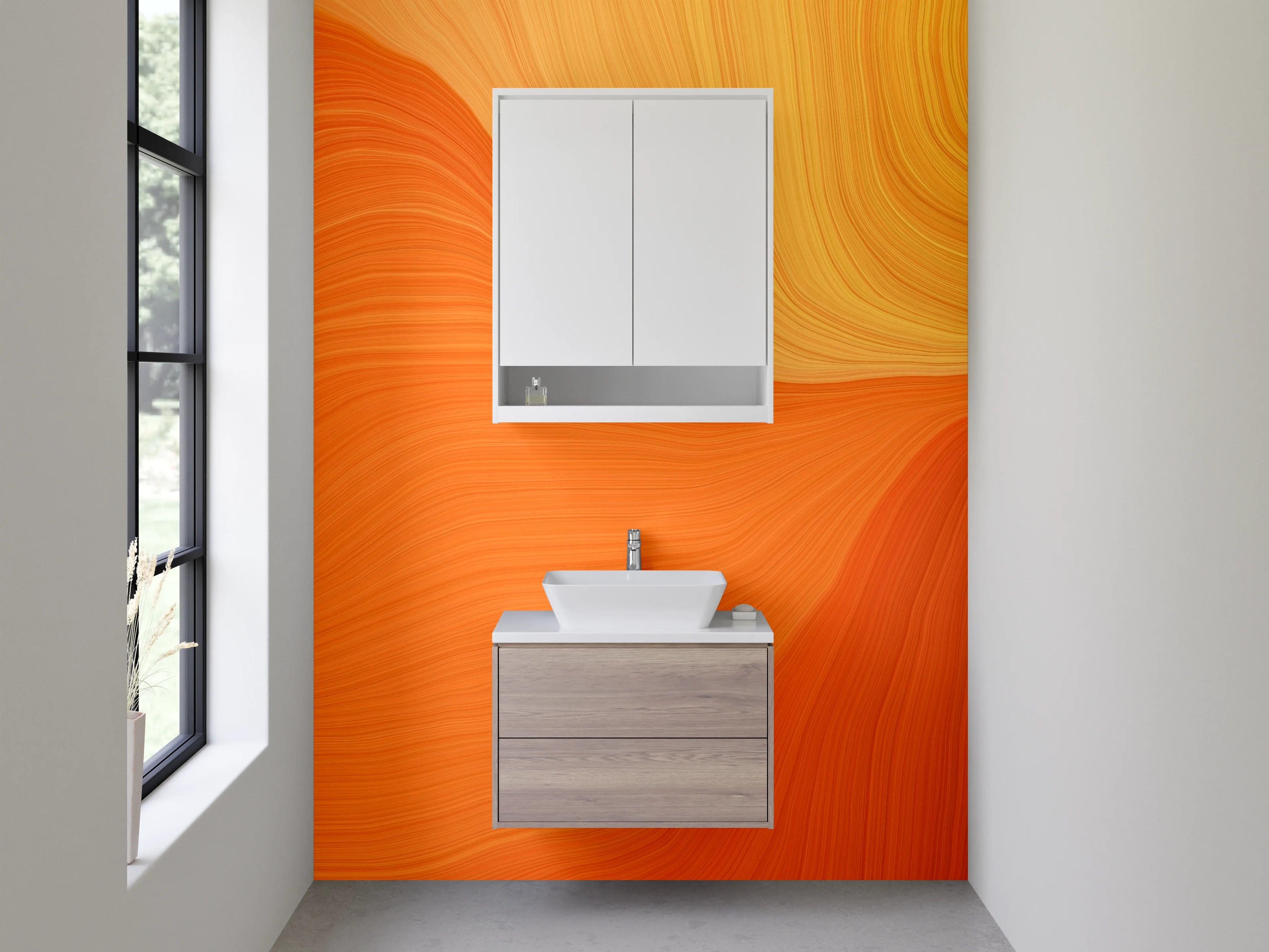 Waschbecken-Rückwand - Abstraktes Orange Wellen Motiv
