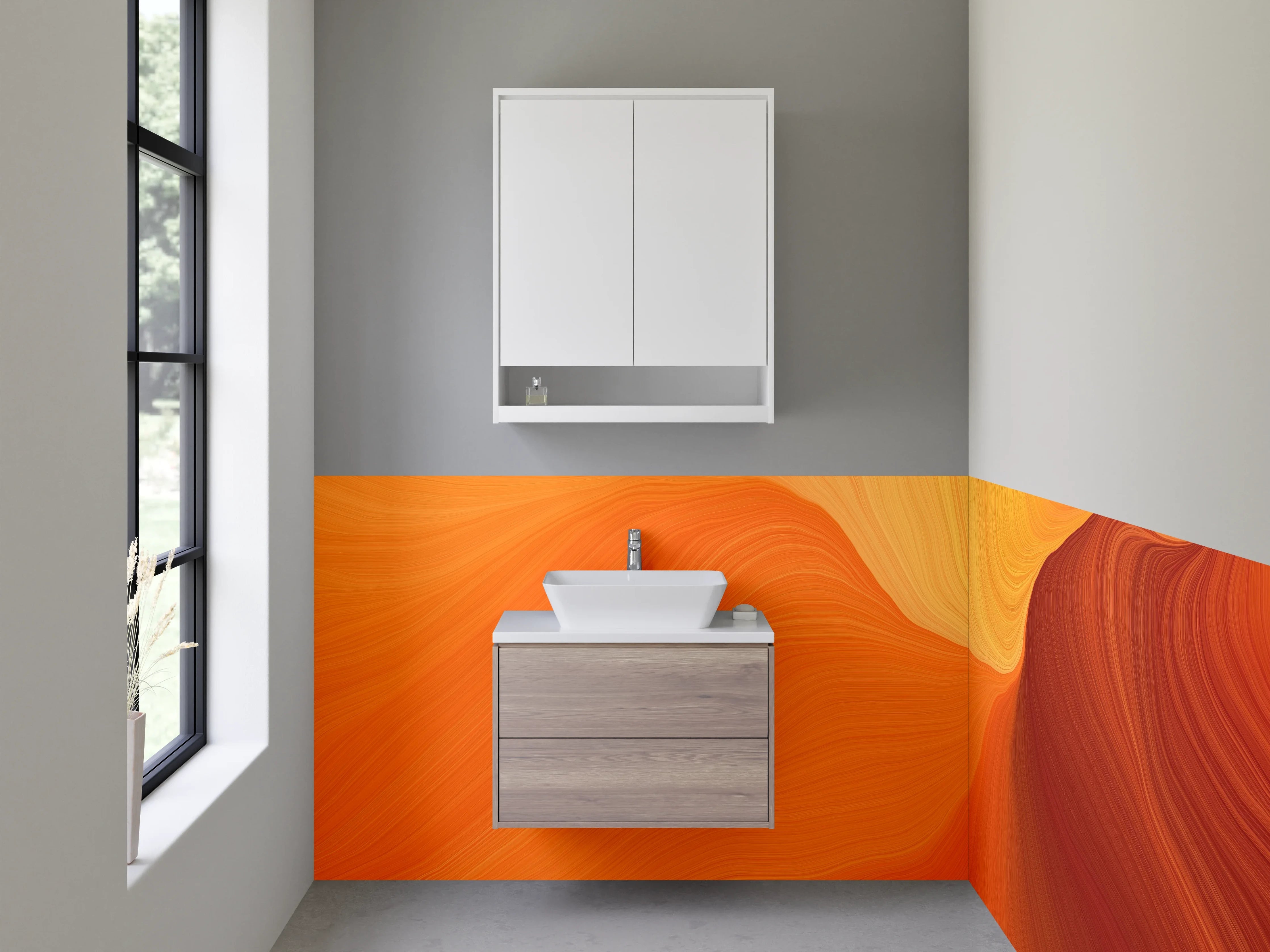 Waschbecken-Rückwand - Abstraktes Orange Wellen Motiv