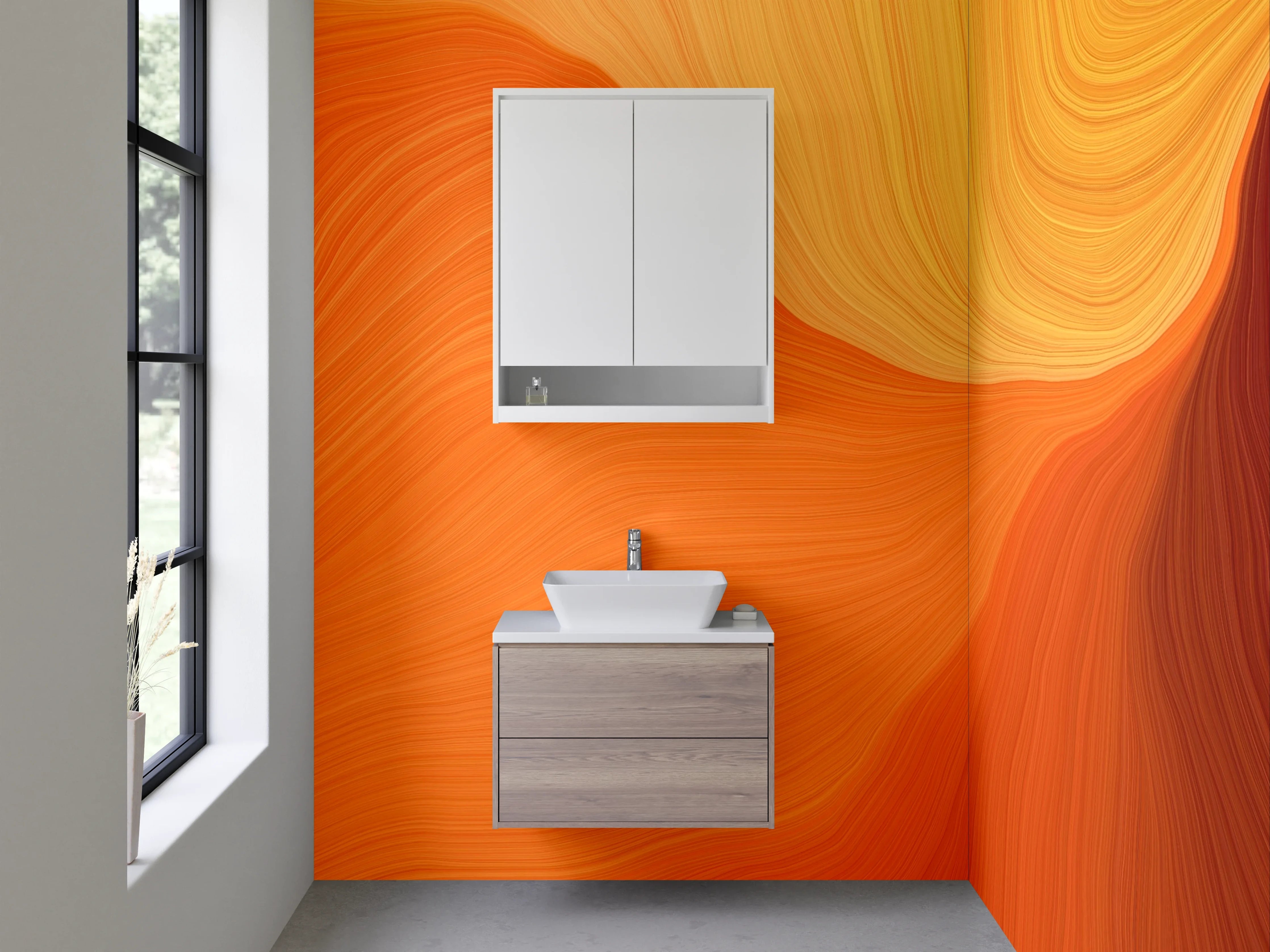 Waschbecken-Rückwand - Abstraktes Orange Wellen Motiv