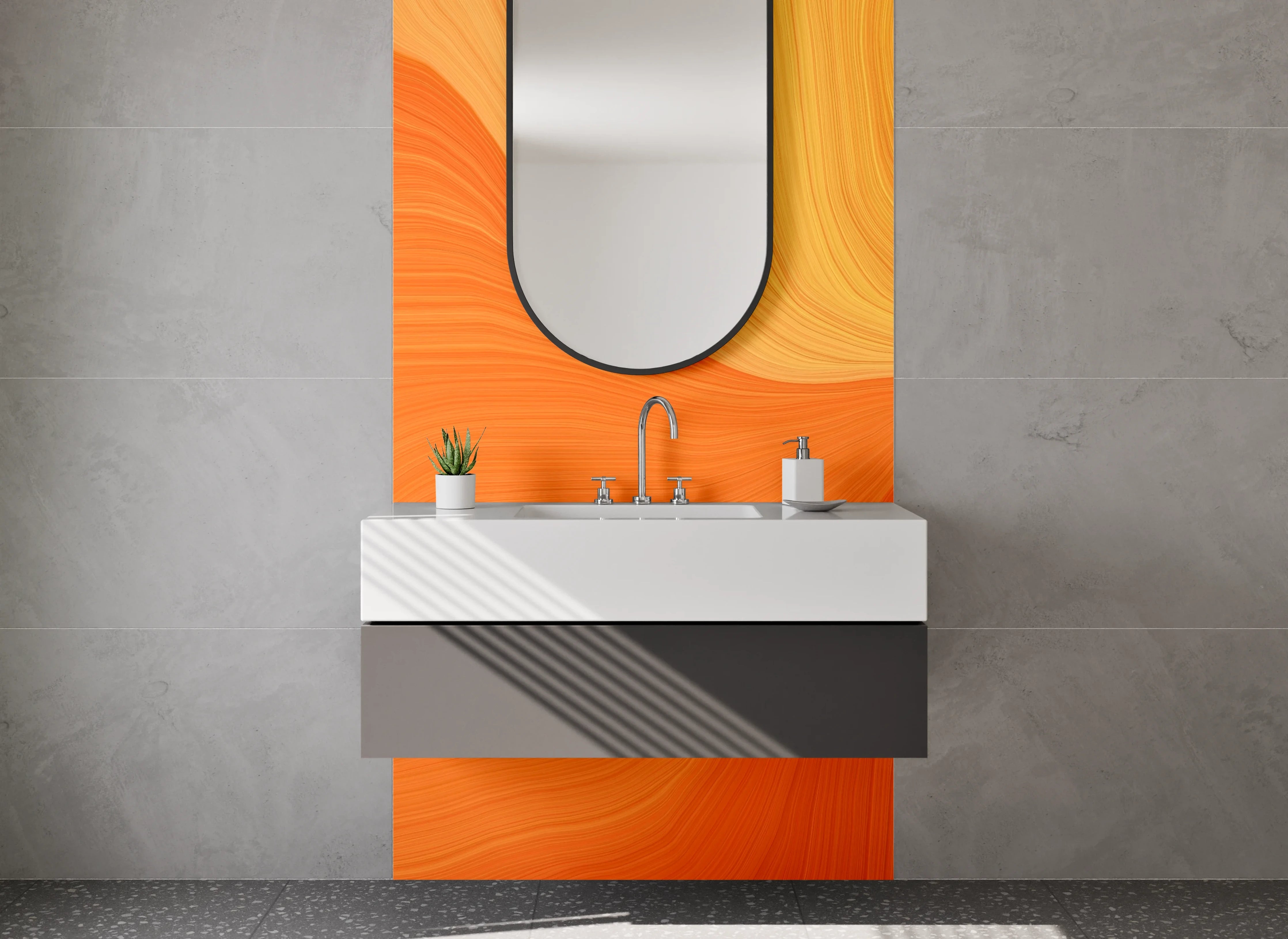 Waschbecken-Rückwand - Abstraktes Orange Wellen Motiv
