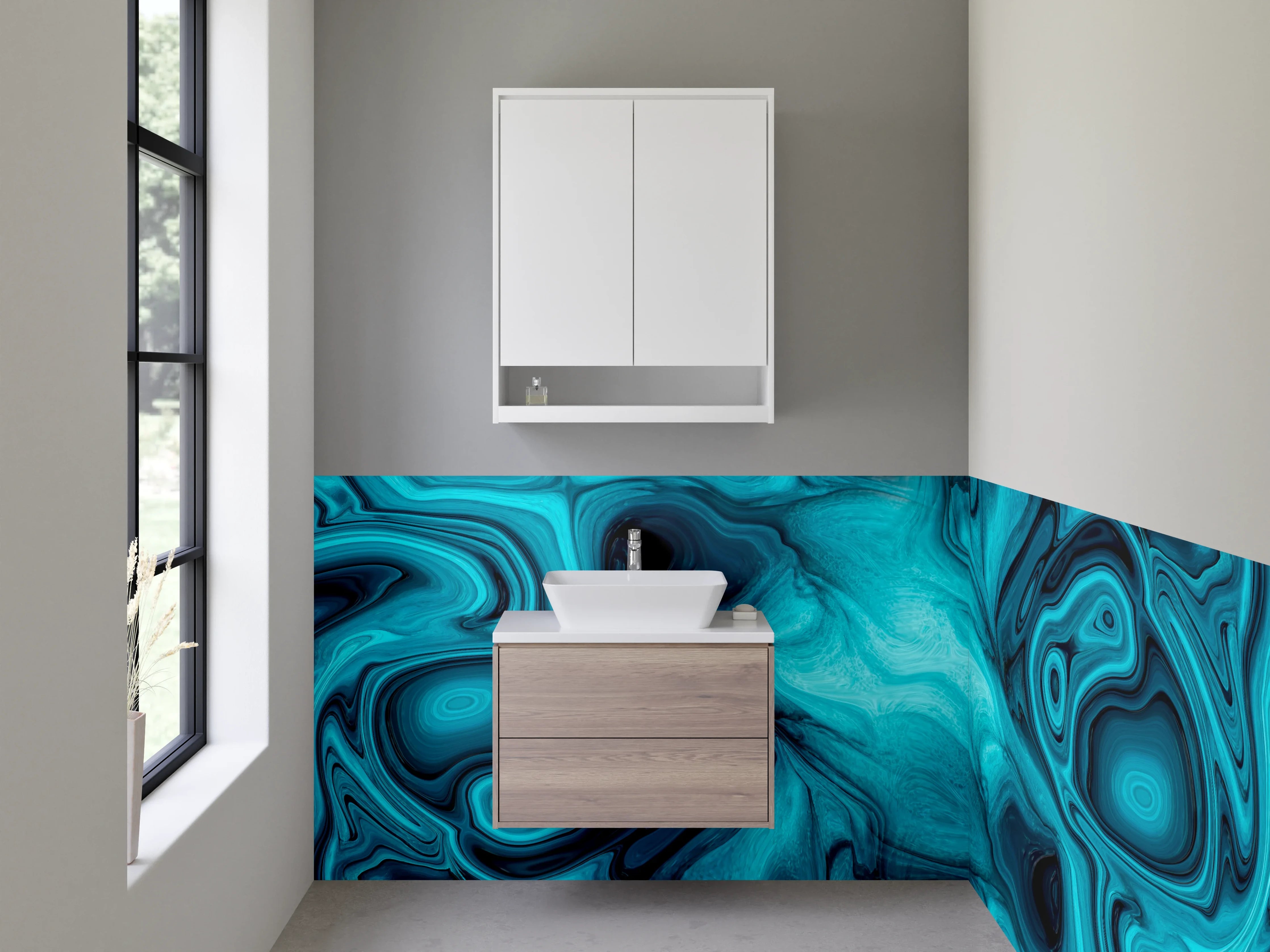 Waschbecken-Rückwand - Abstraktes Ozeanblau Marmor Design