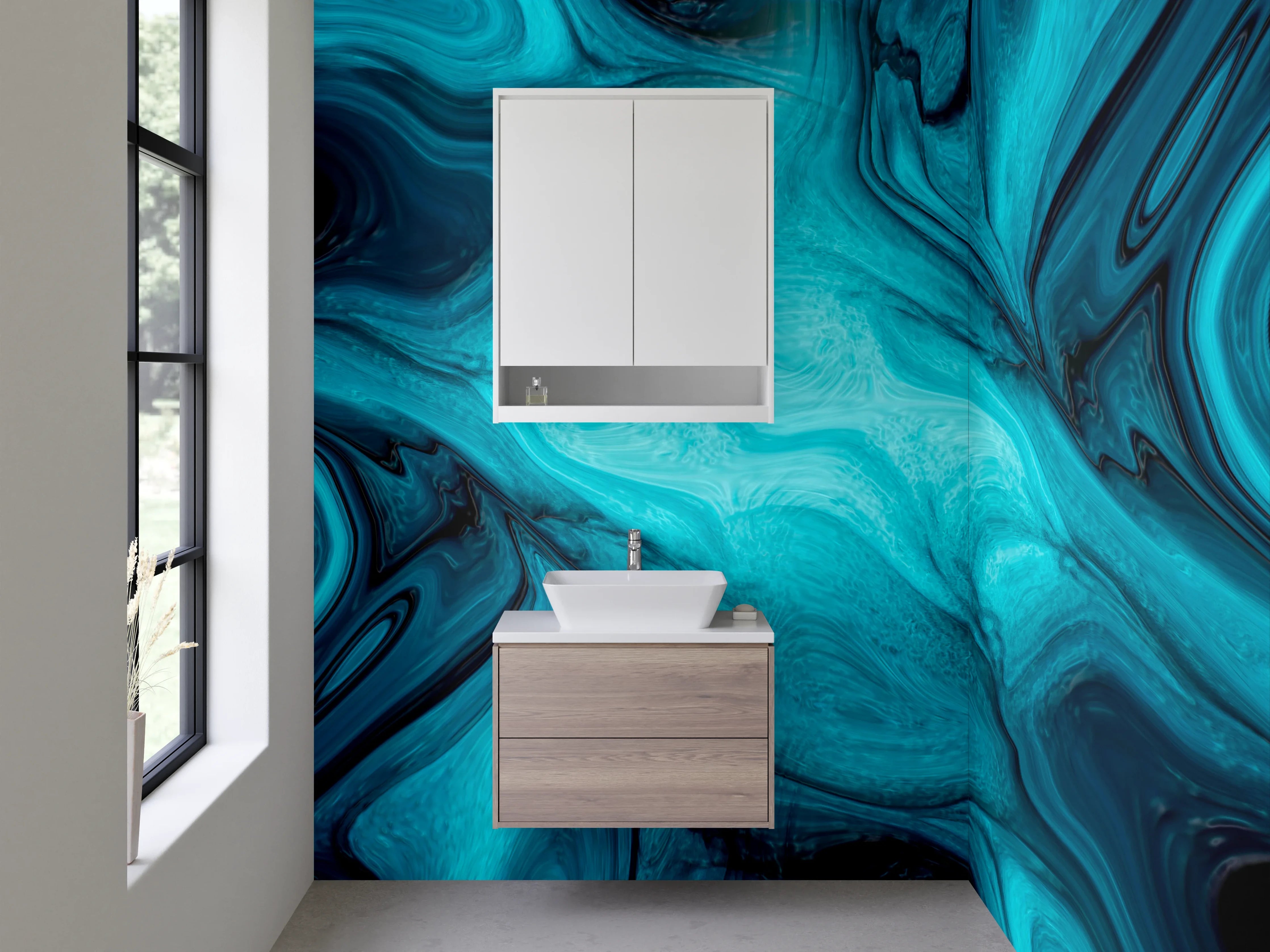 Waschbecken-Rückwand - Abstraktes Ozeanblau Marmor Design