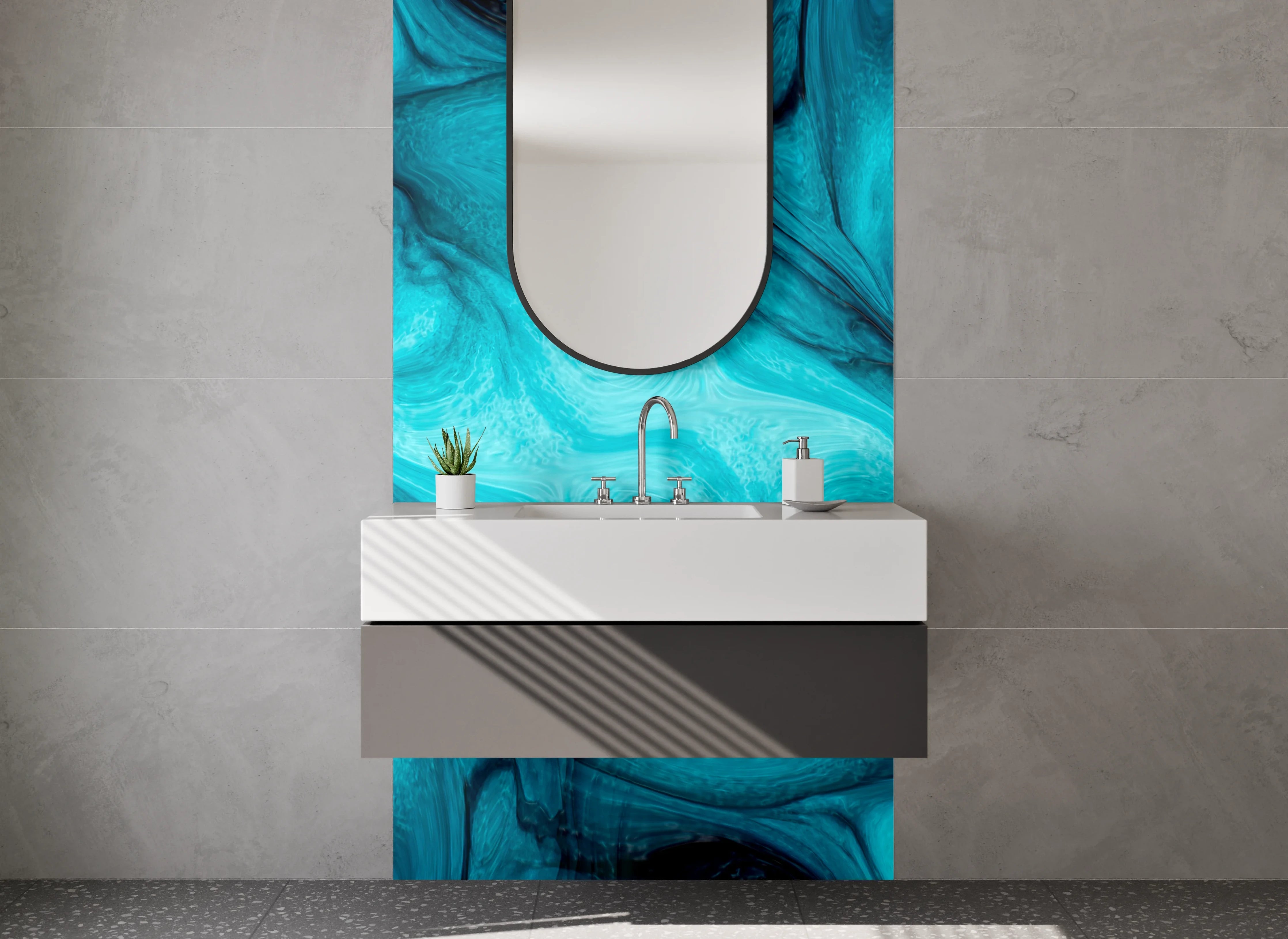 Waschbecken-Rückwand - Abstraktes Ozeanblau Marmor Design