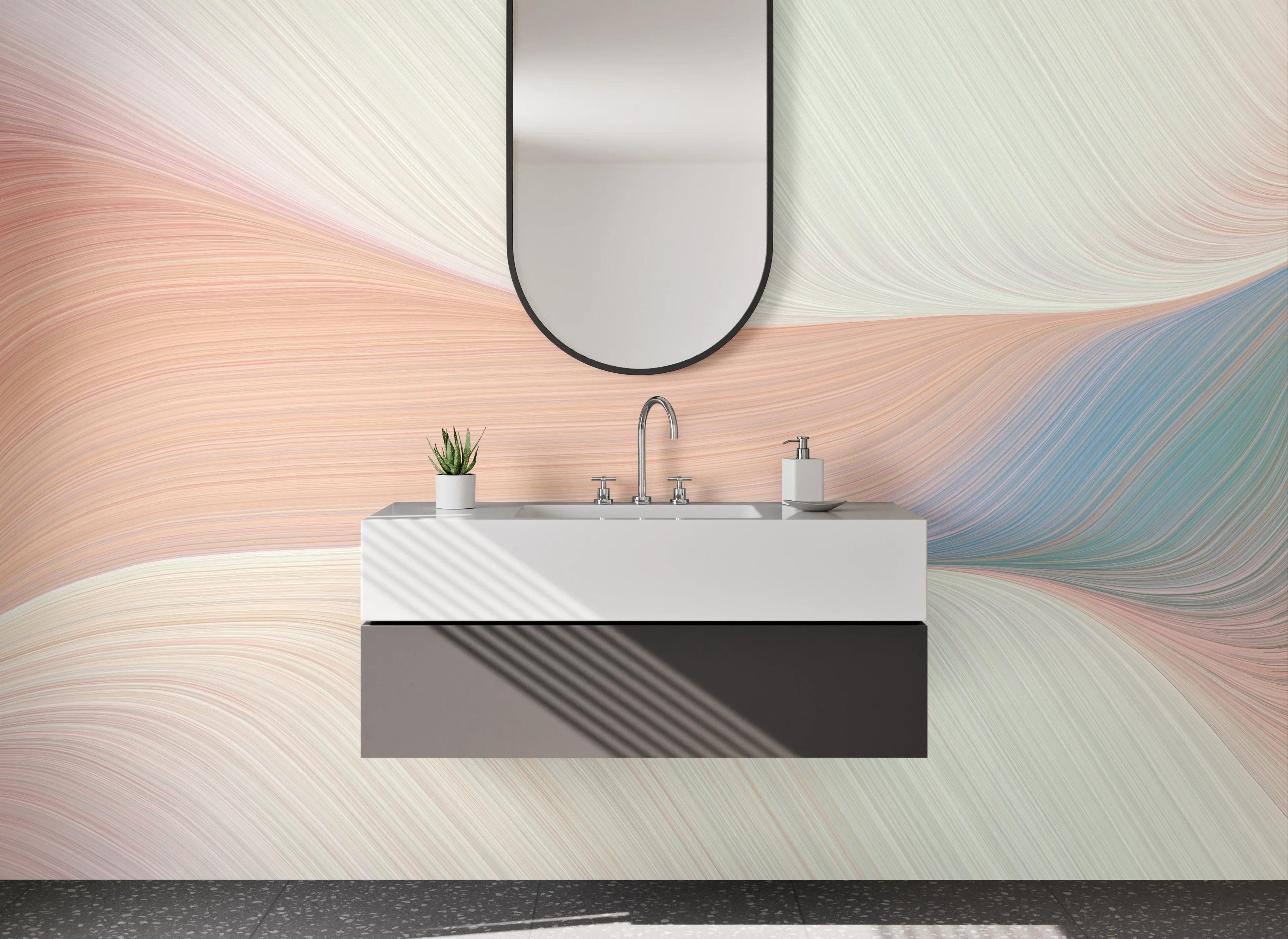 Waschbecken-Rückwand - Abstraktes Pastell-Wandbild für Bad