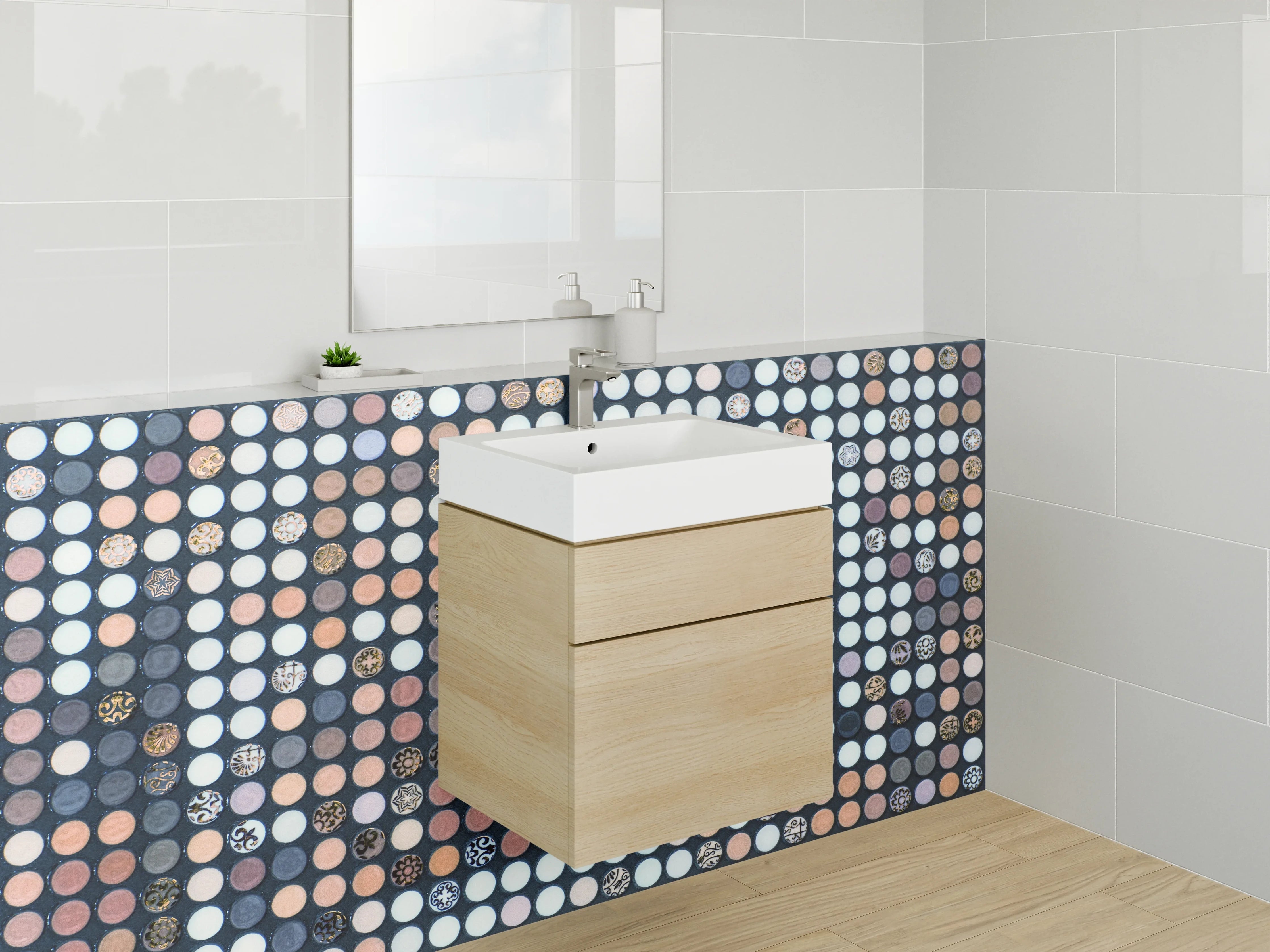 Waschbecken-Rückwand - Abstraktes Punkt-Mosaik Braun Beige