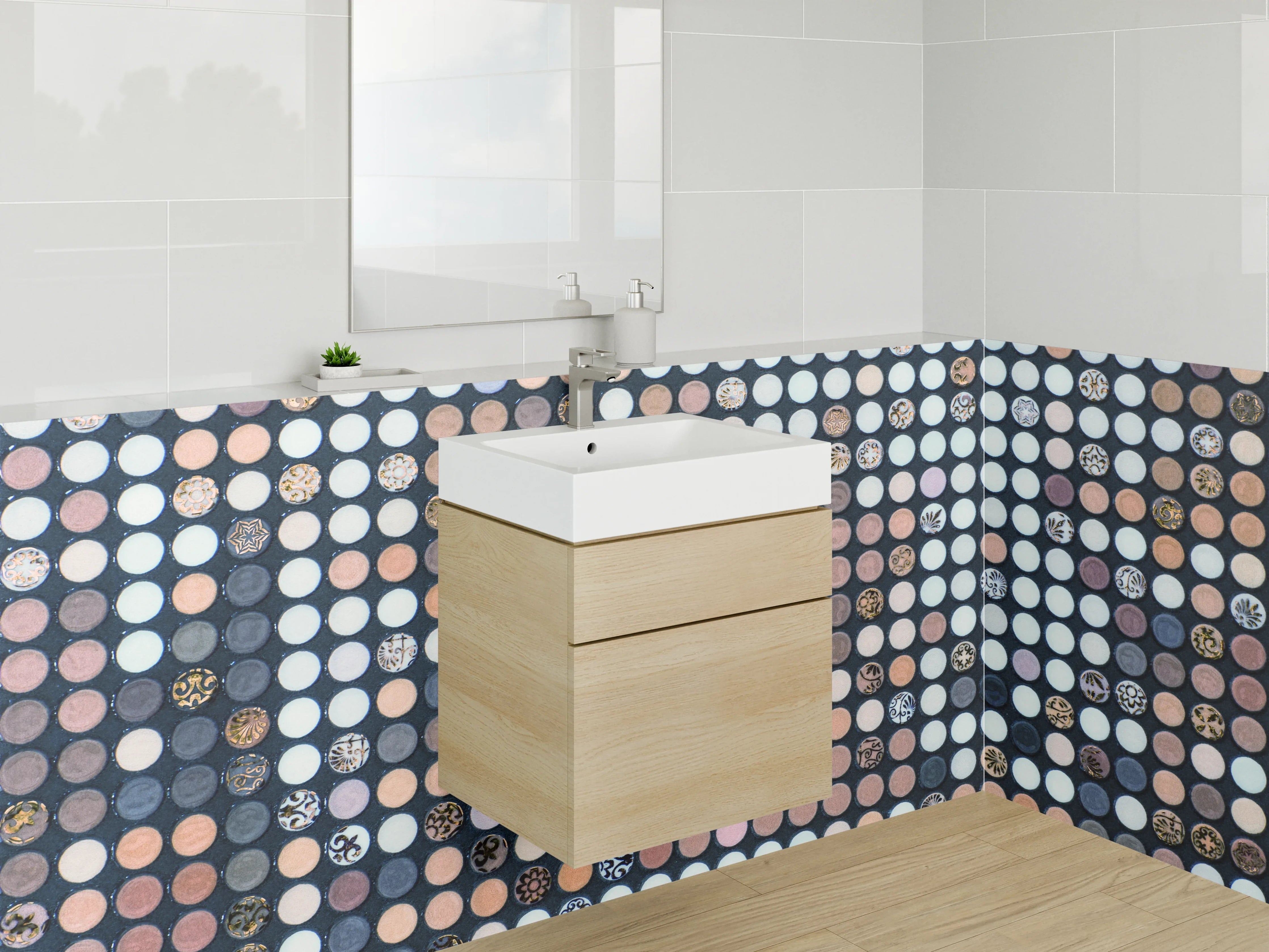 Waschbecken-Rückwand - Abstraktes Punkt-Mosaik Braun Beige