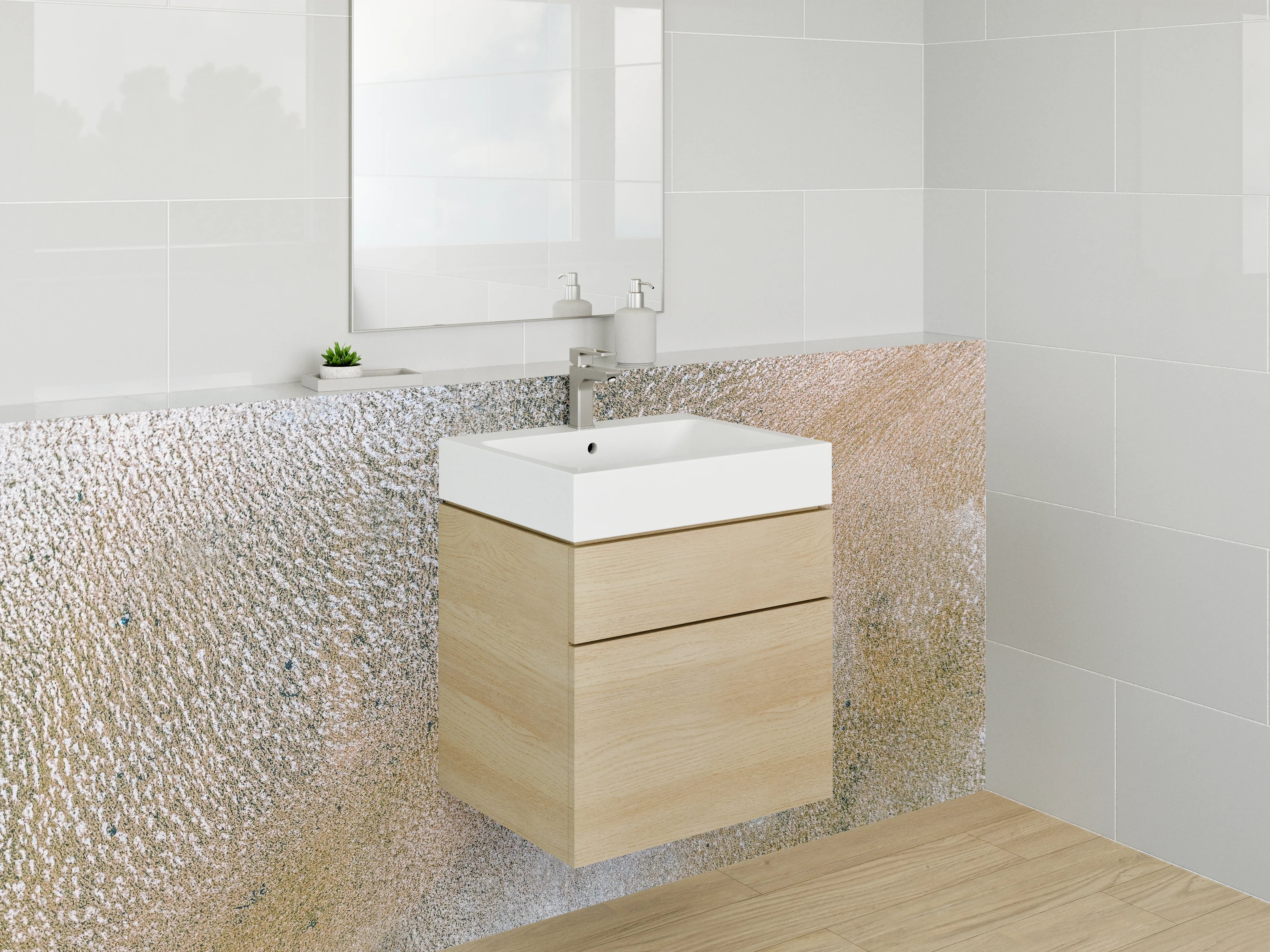 Waschbecken-Rückwand - Abstraktes Sand-Muster in Weiß und Beige