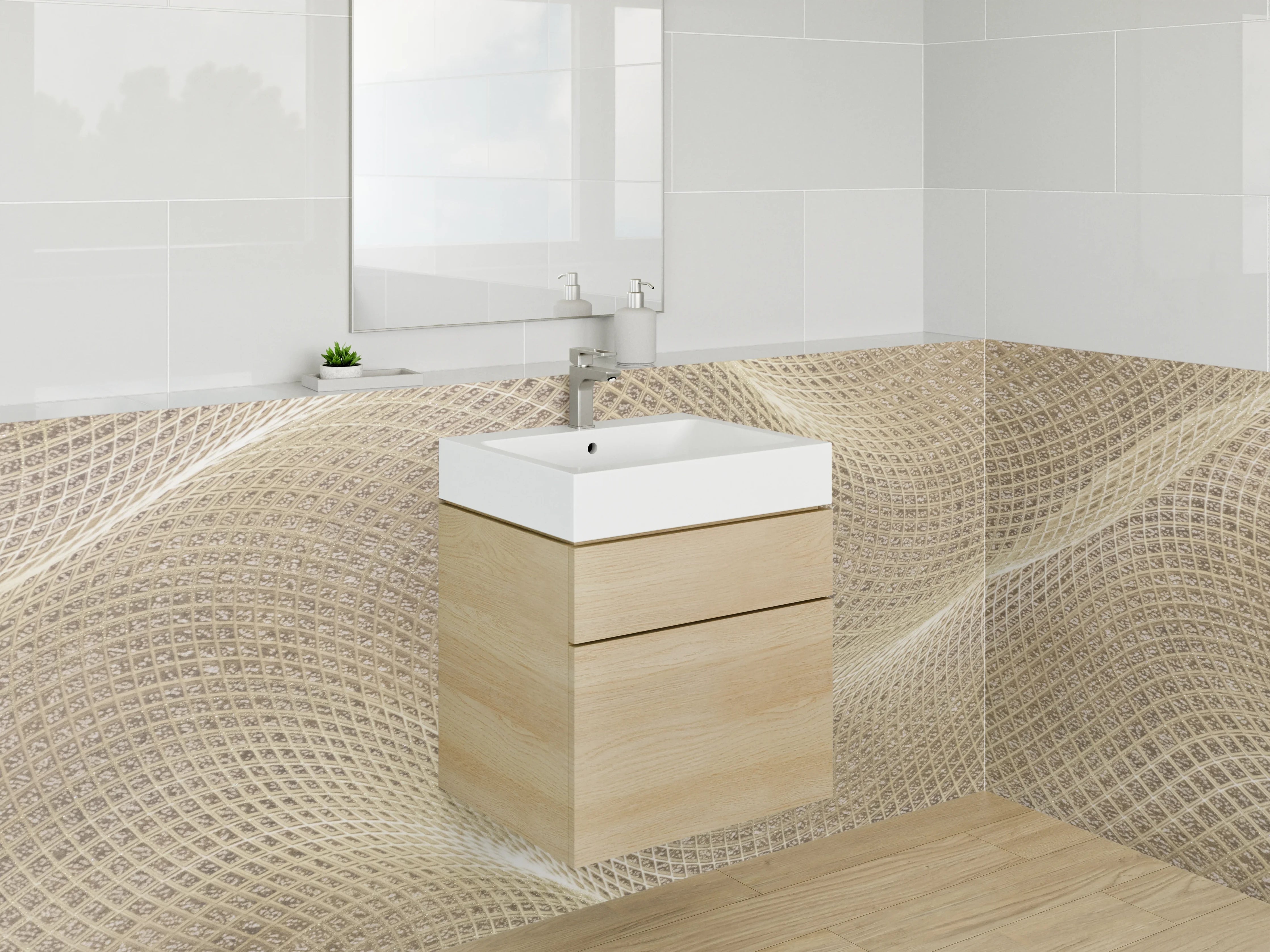 Waschbecken-Rückwand - Abstraktes Sand-Wellen Muster Beige