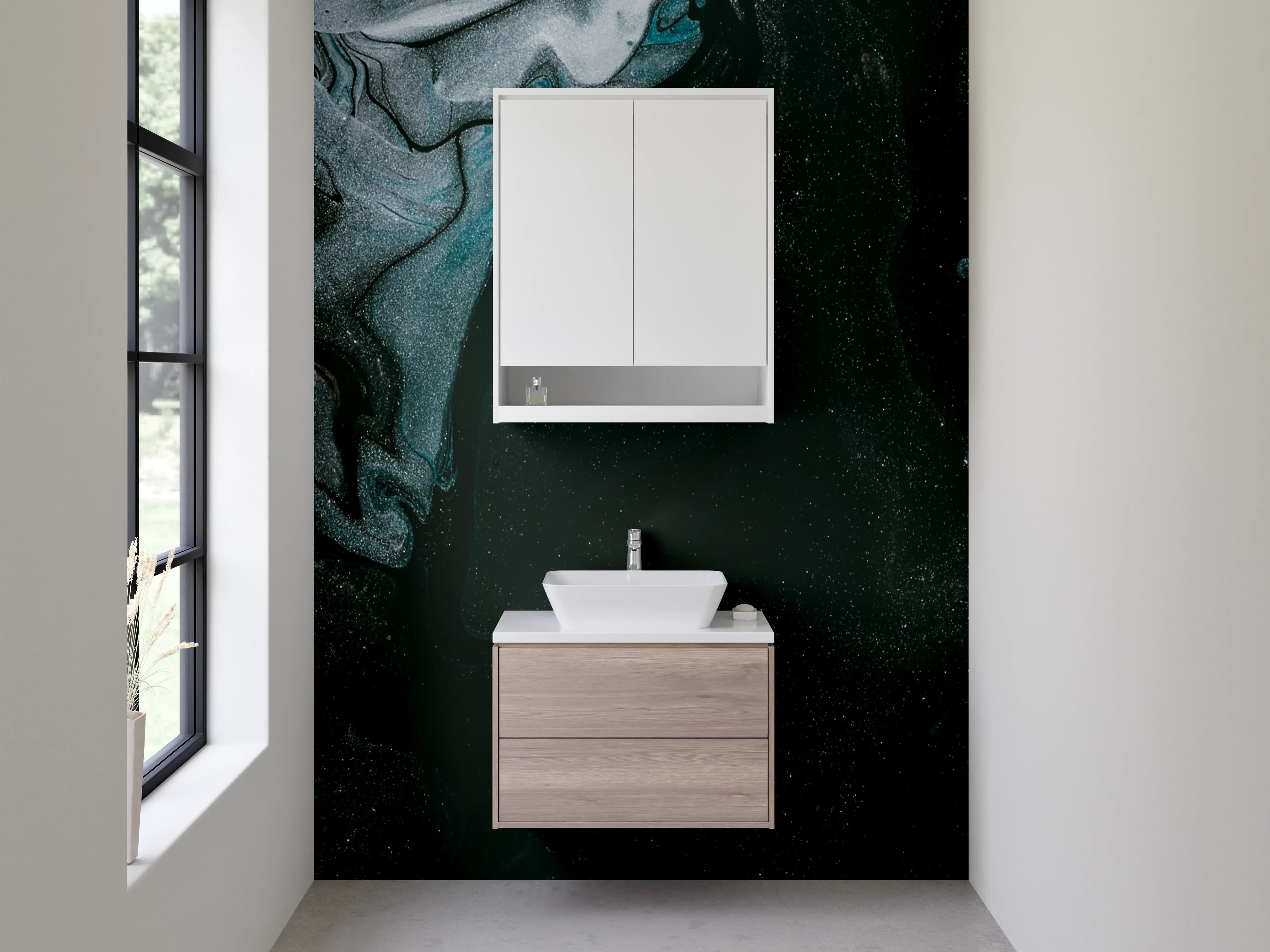 Waschbecken-Rückwand - Abstraktes Schwarz Marmor Kunstwerk