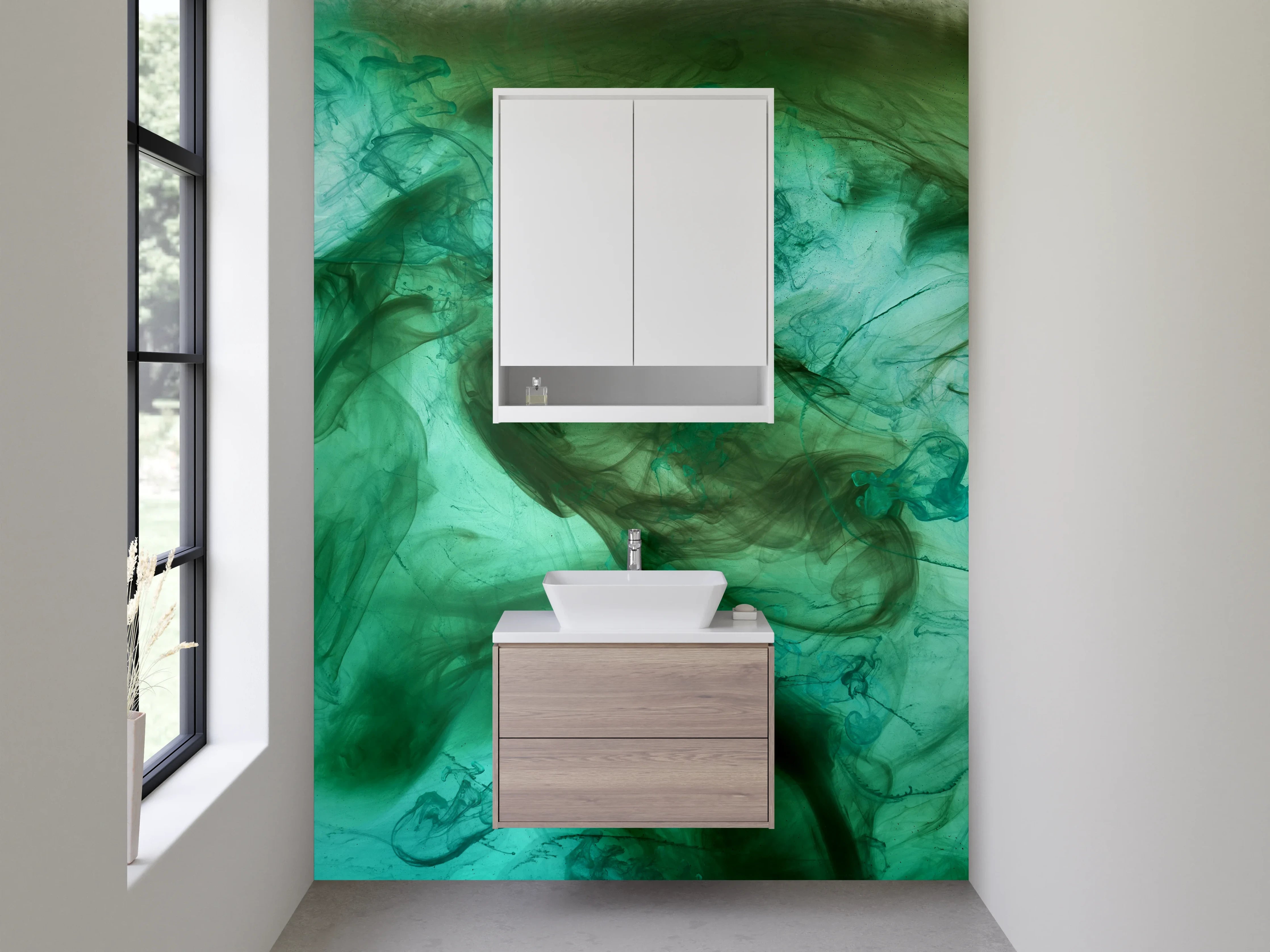 Waschbecken-Rückwand - Abstraktes Türkisgrün Aquarell Design