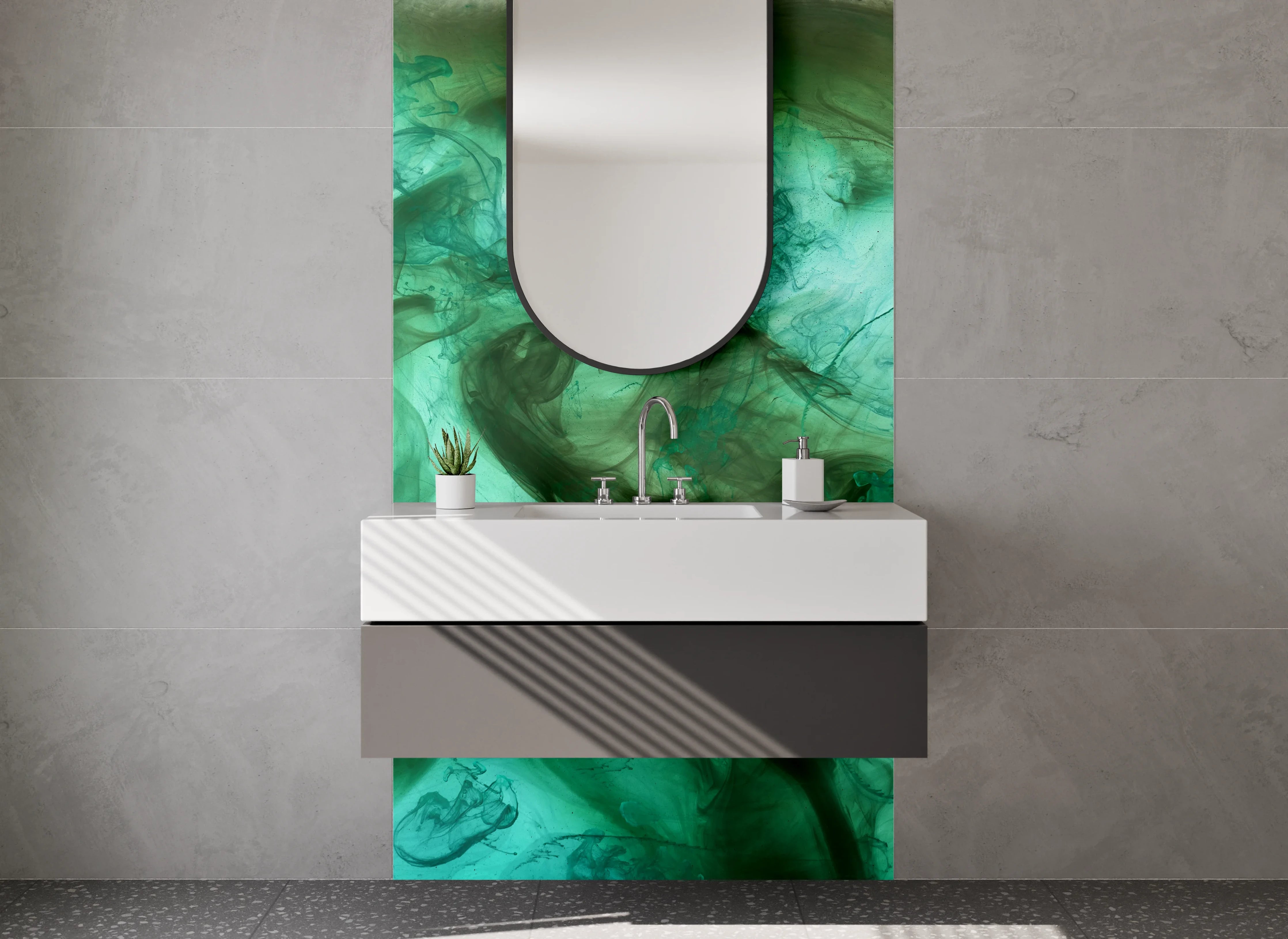 Waschbecken-Rückwand - Abstraktes Türkisgrün Aquarell Design
