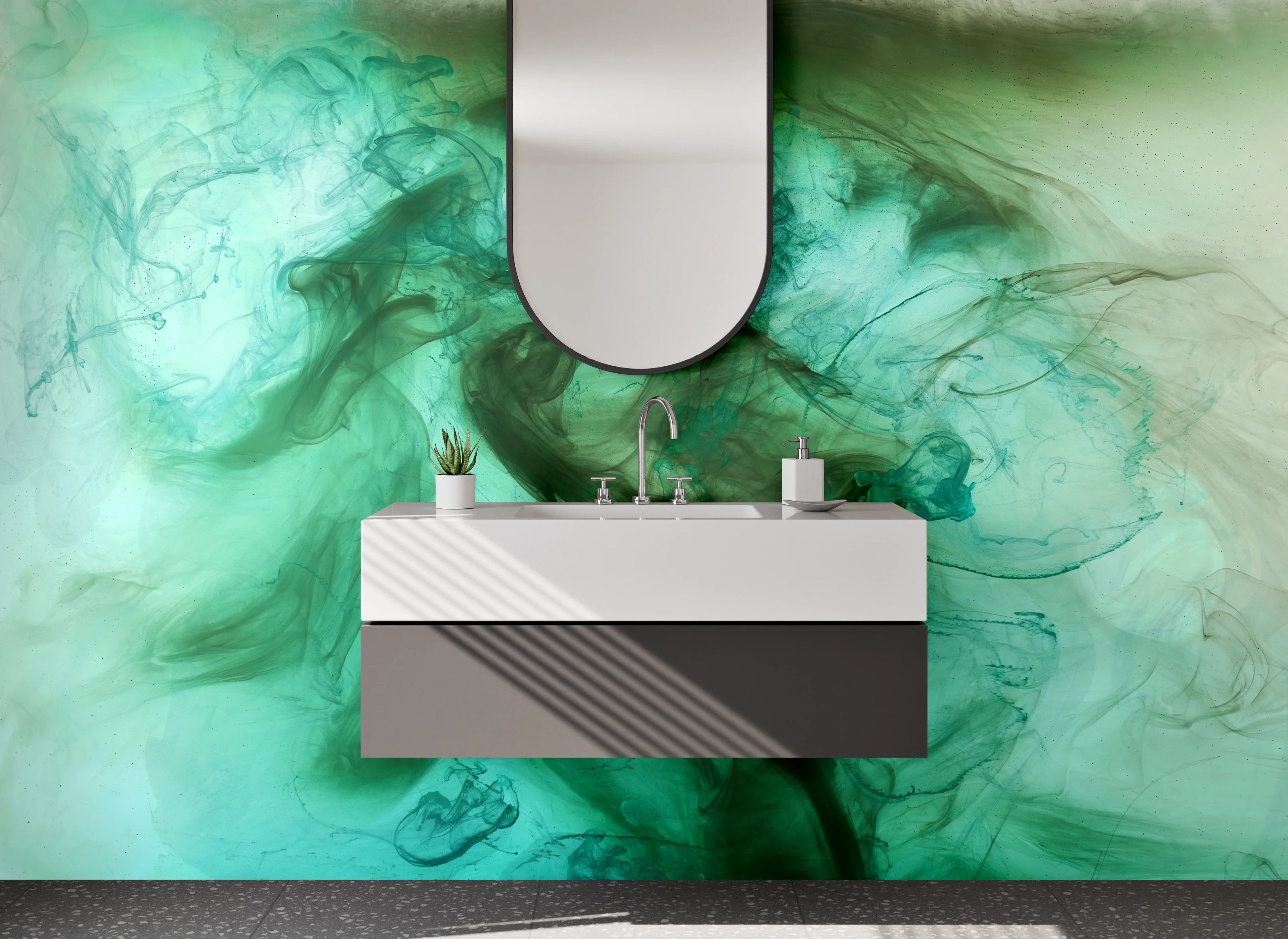 Waschbecken-Rückwand - Abstraktes Türkisgrün Aquarell Design