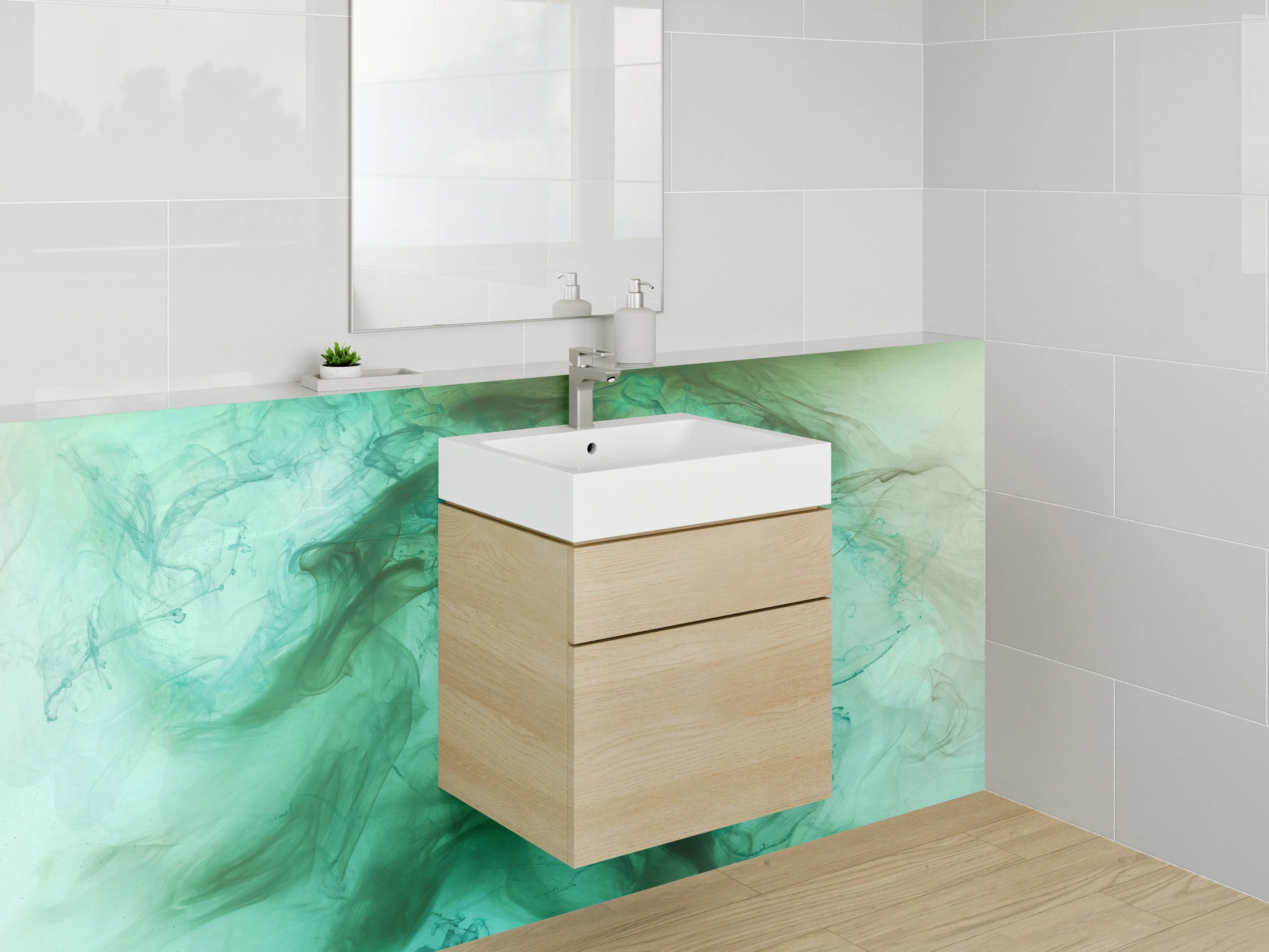 Waschbecken-Rückwand - Abstraktes Türkisgrün Aquarell Design