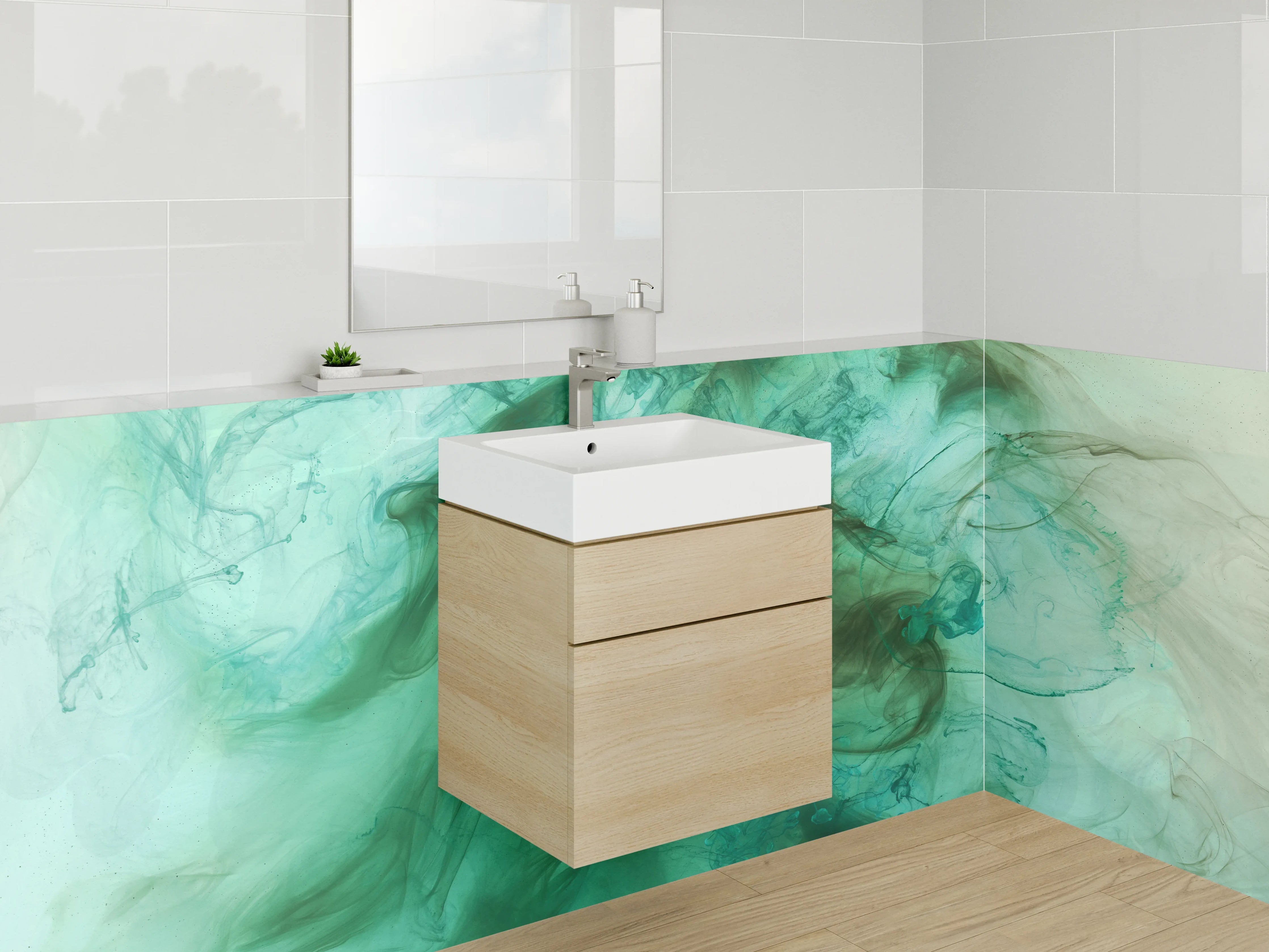 Waschbecken-Rückwand - Abstraktes Türkisgrün Aquarell Design