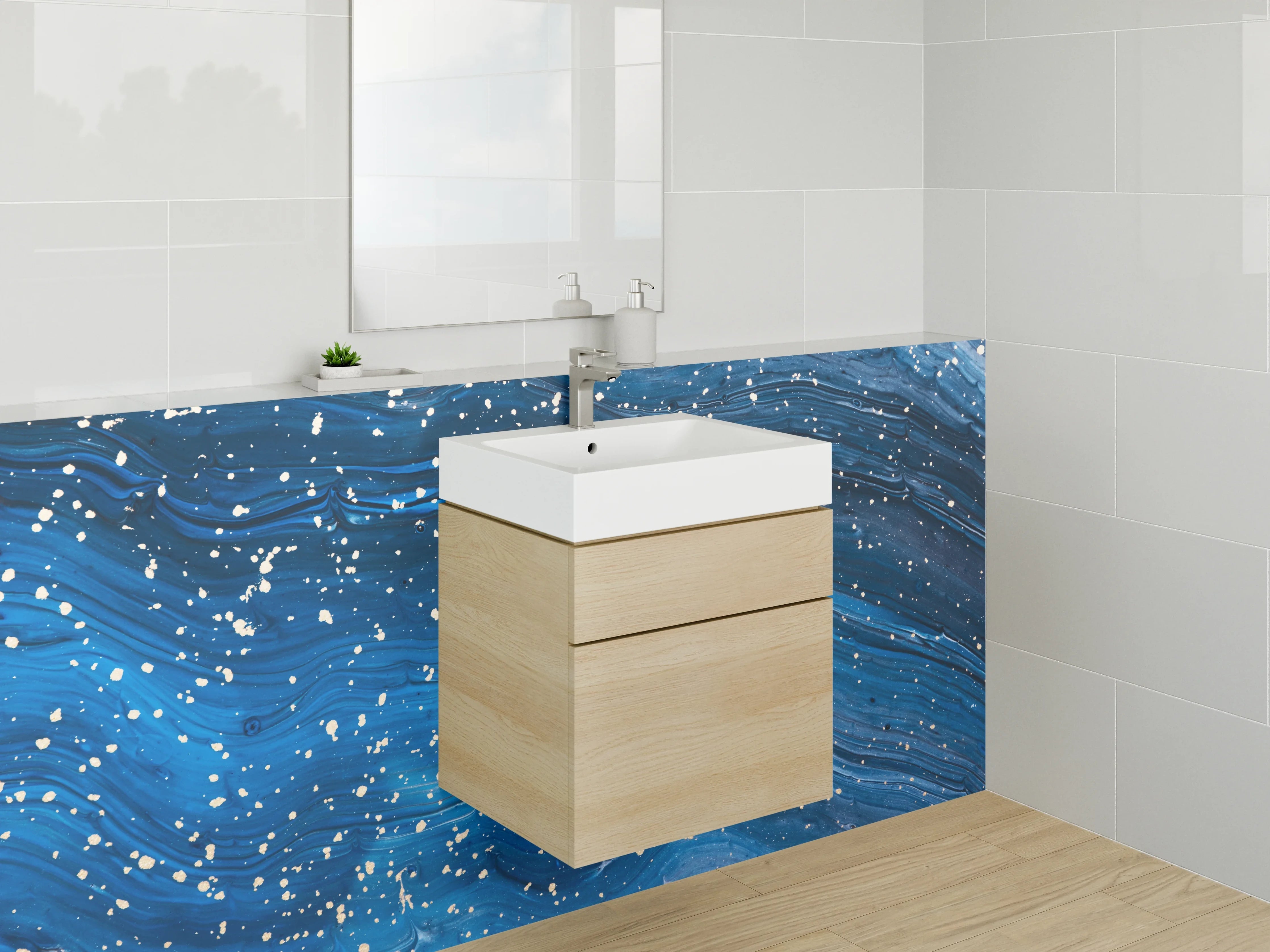 Waschbecken-Rückwand - Abstraktes Weltall Blau Muster