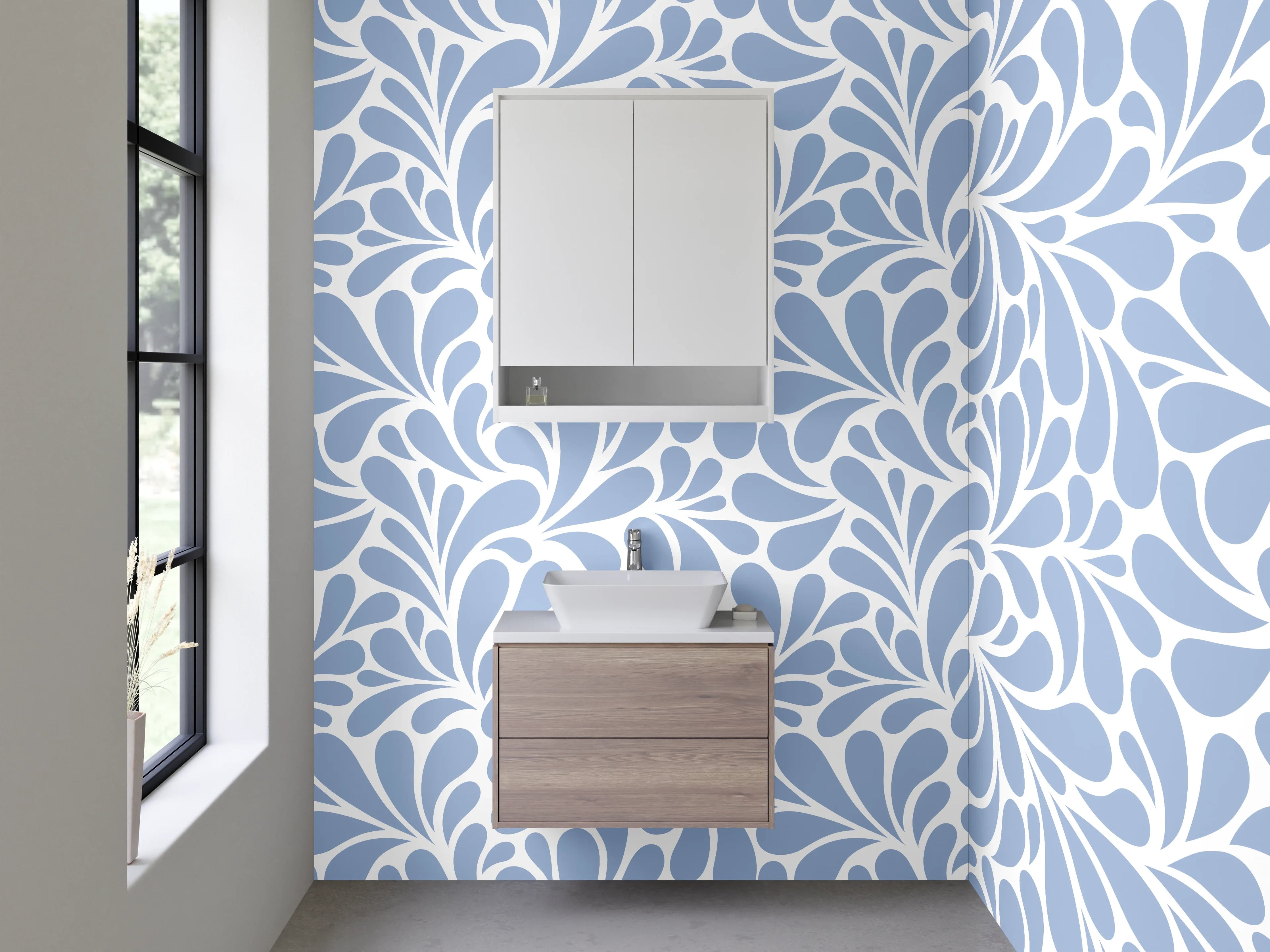 Waschbecken-Rückwand - Abstraktes blau-weißes Muster Design