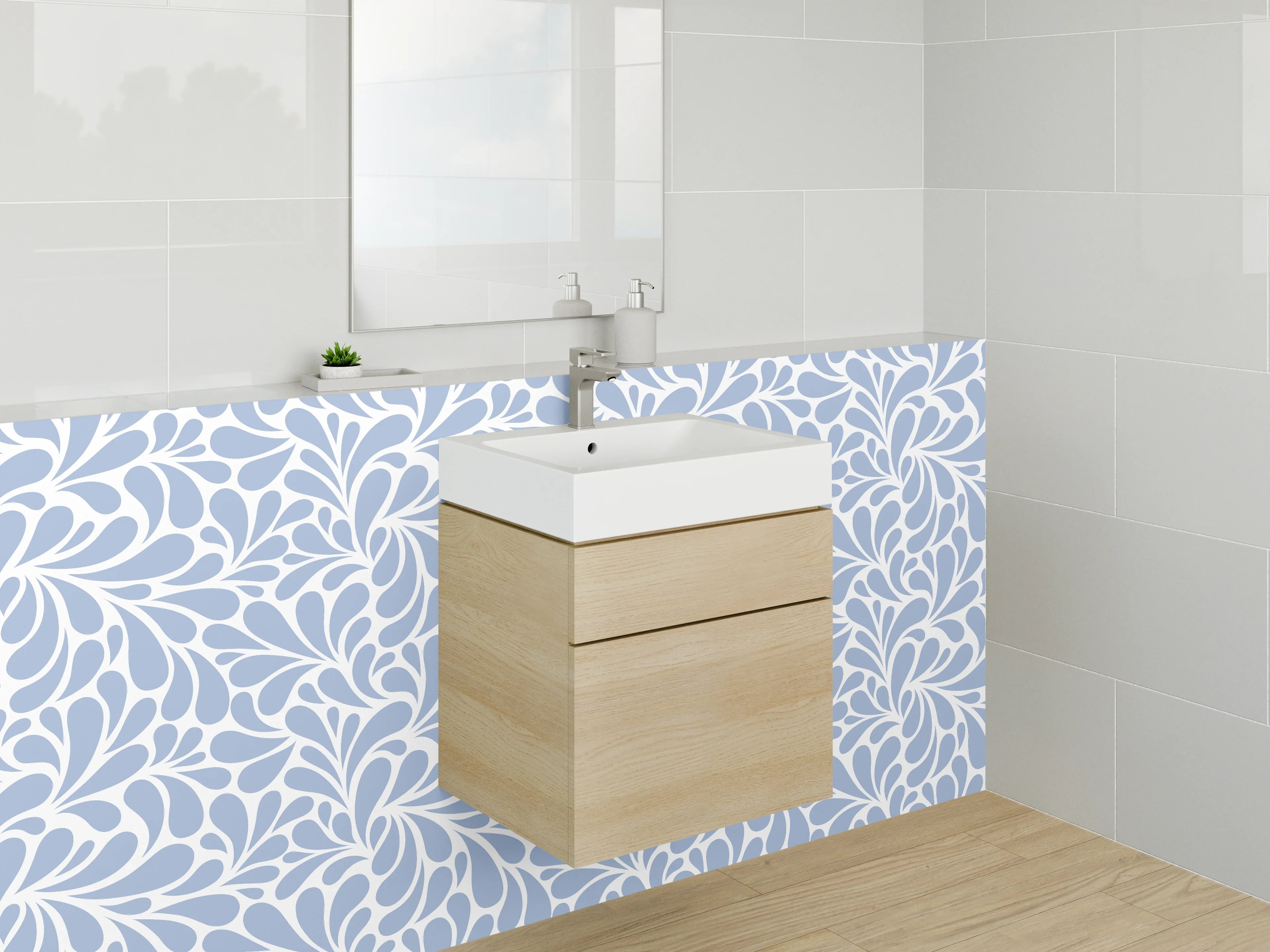 Waschbecken-Rückwand - Abstraktes blau-weißes Muster Design