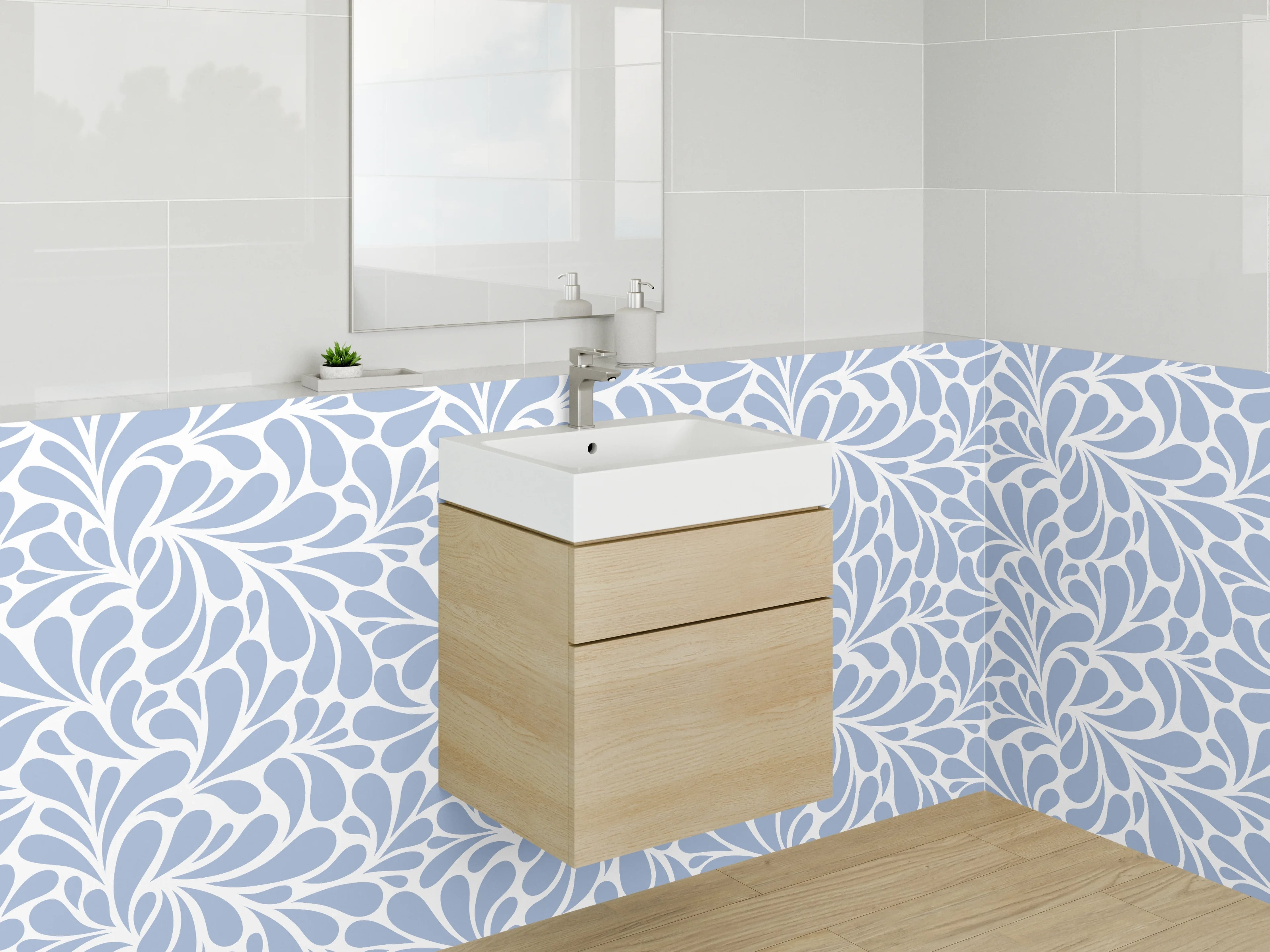 Waschbecken-Rückwand - Abstraktes blau-weißes Muster Design