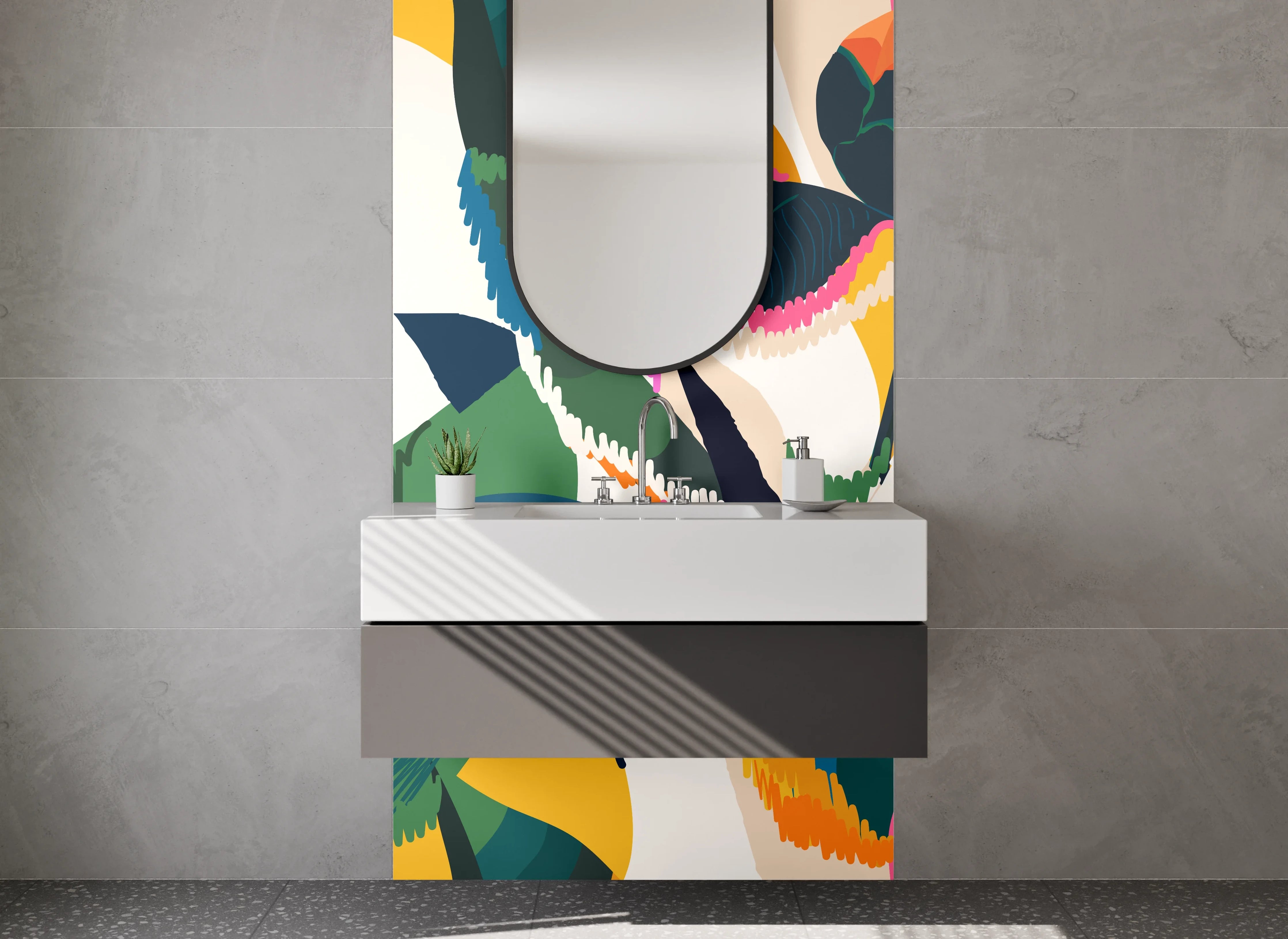 Waschbecken-Rückwand - Abstraktes florales Pop Art Motiv