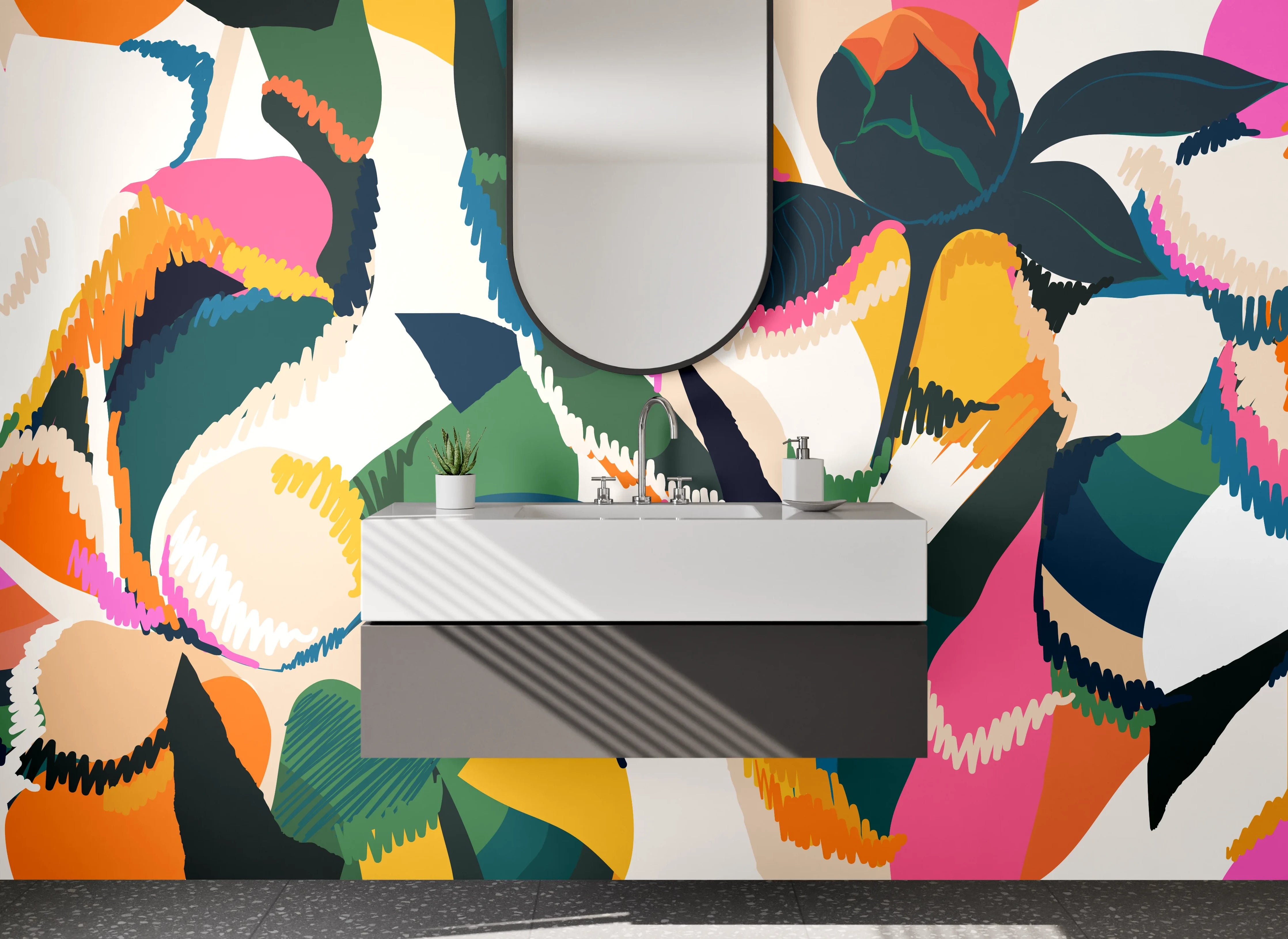 Waschbecken-Rückwand - Abstraktes florales Pop Art Motiv