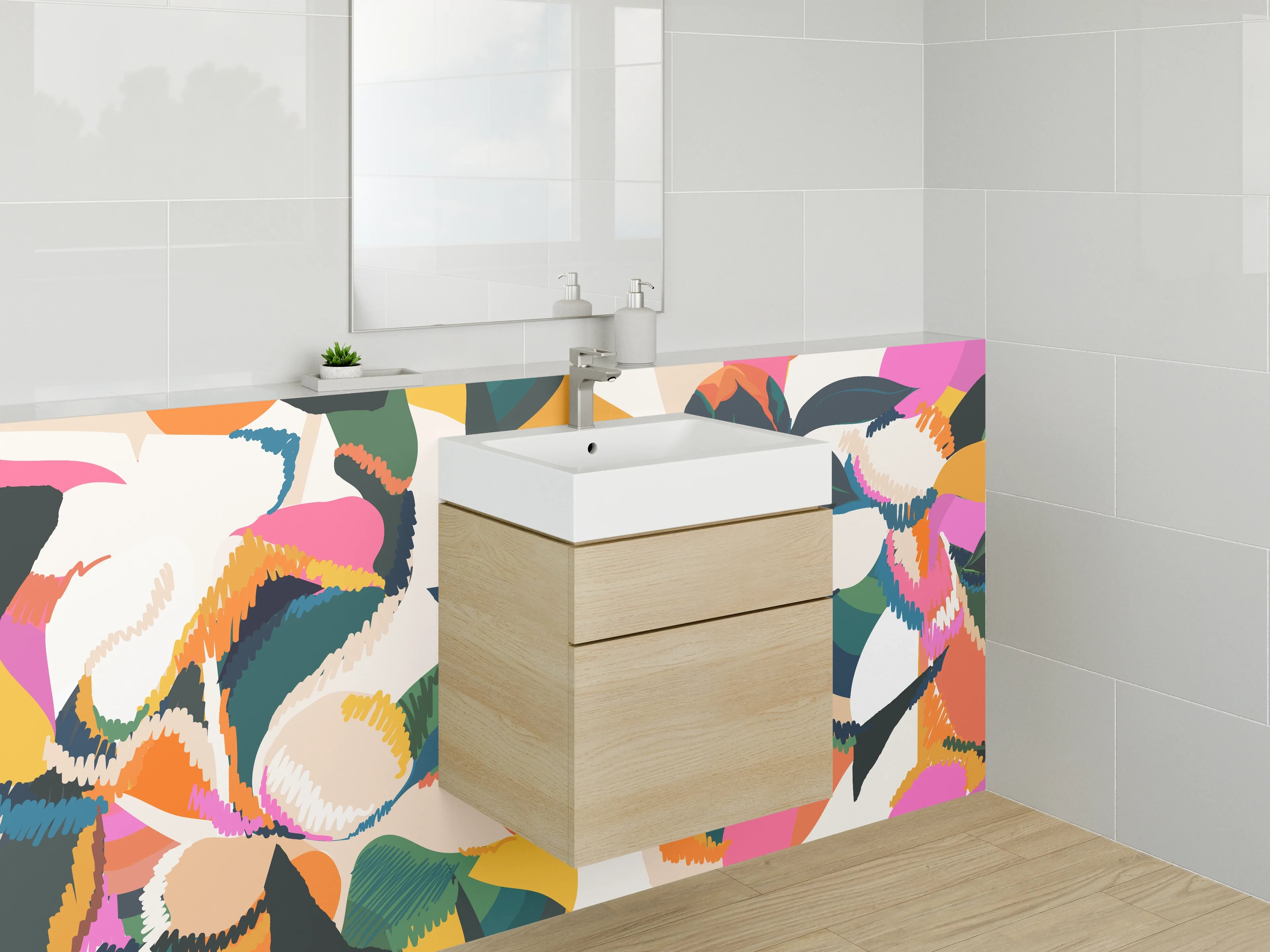 Waschbecken-Rückwand - Abstraktes florales Pop Art Motiv