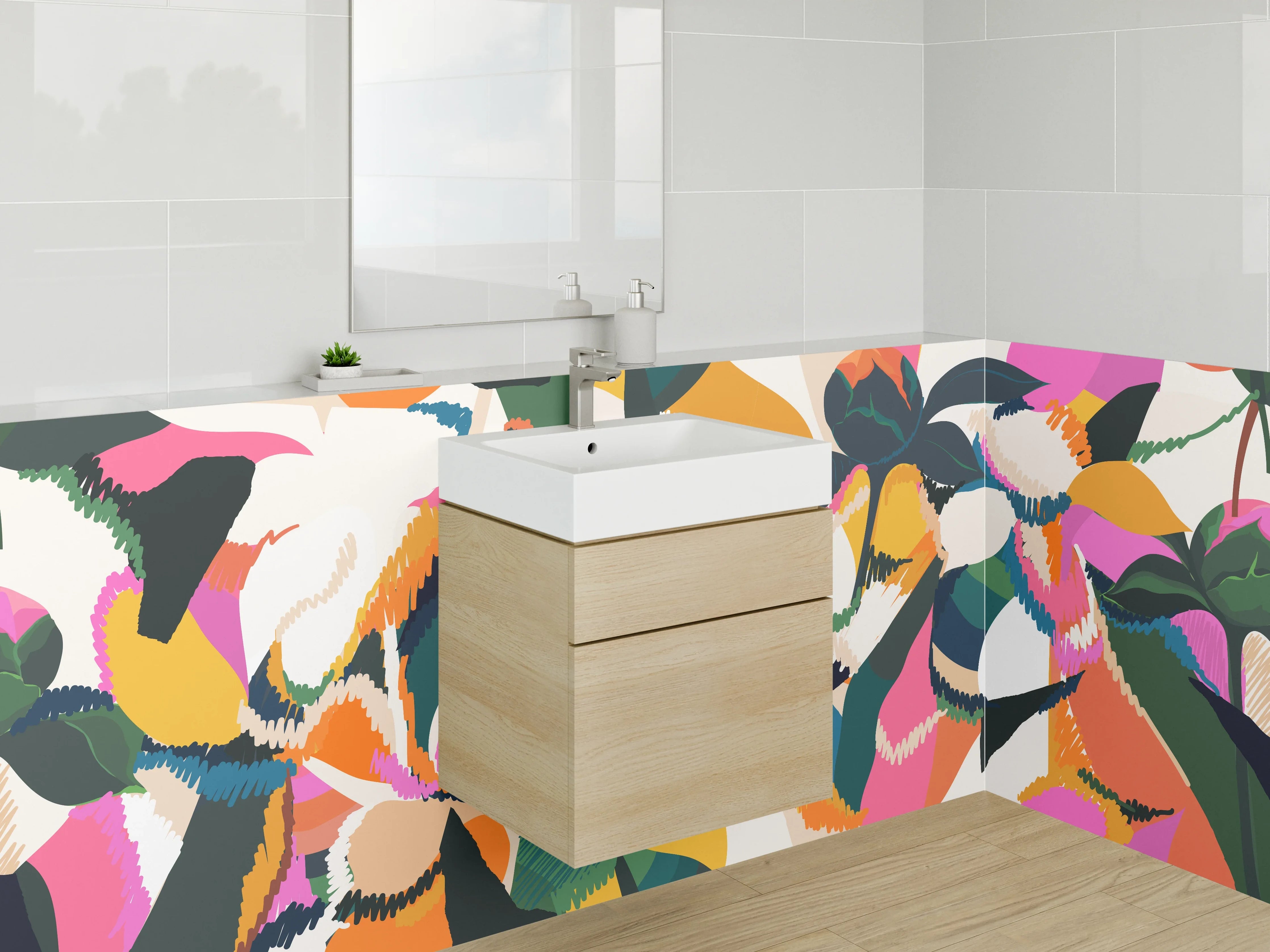 Waschbecken-Rückwand - Abstraktes florales Pop Art Motiv