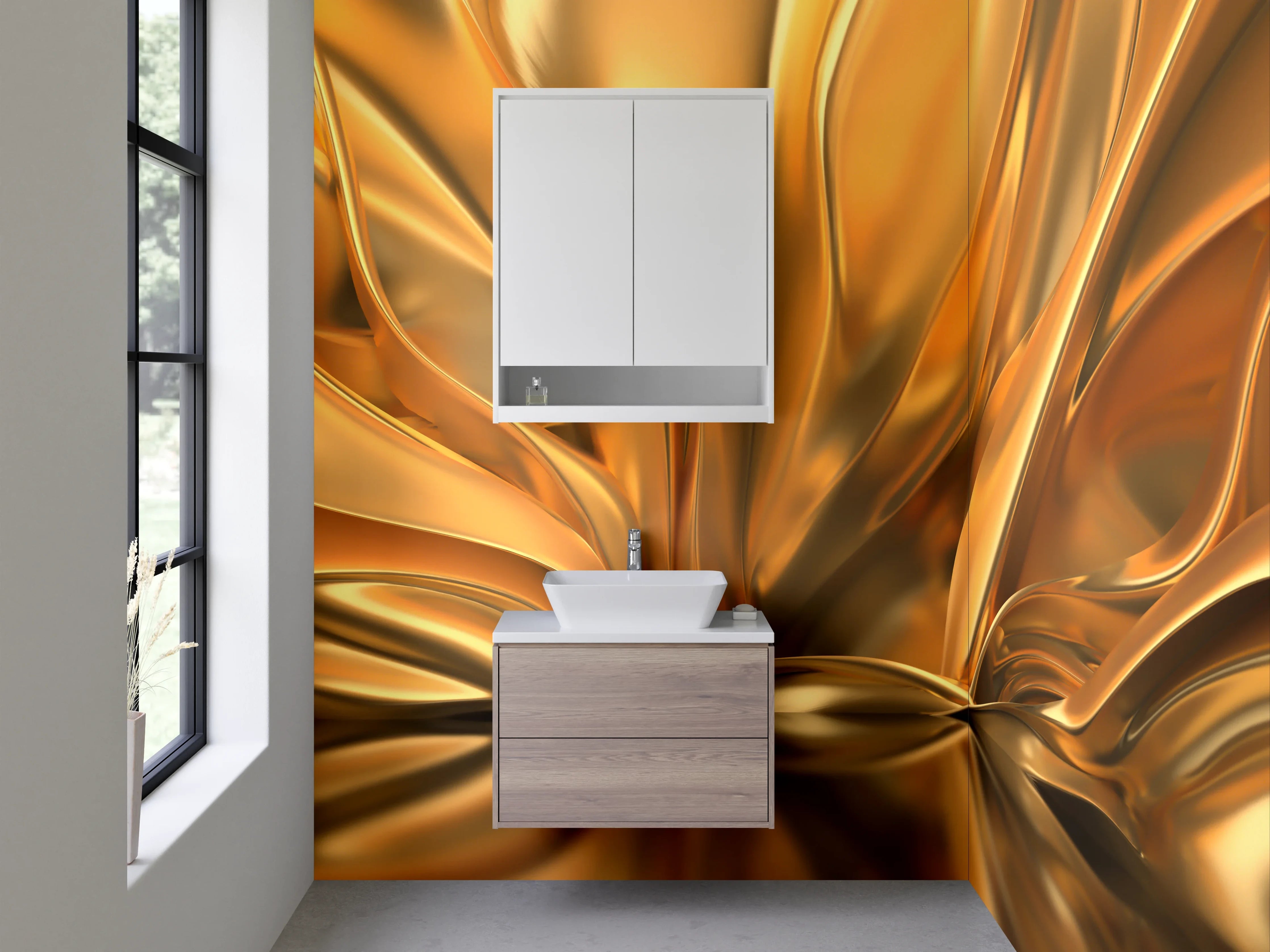 Waschbecken-Rückwand - Abstraktes goldenes Falten-Design