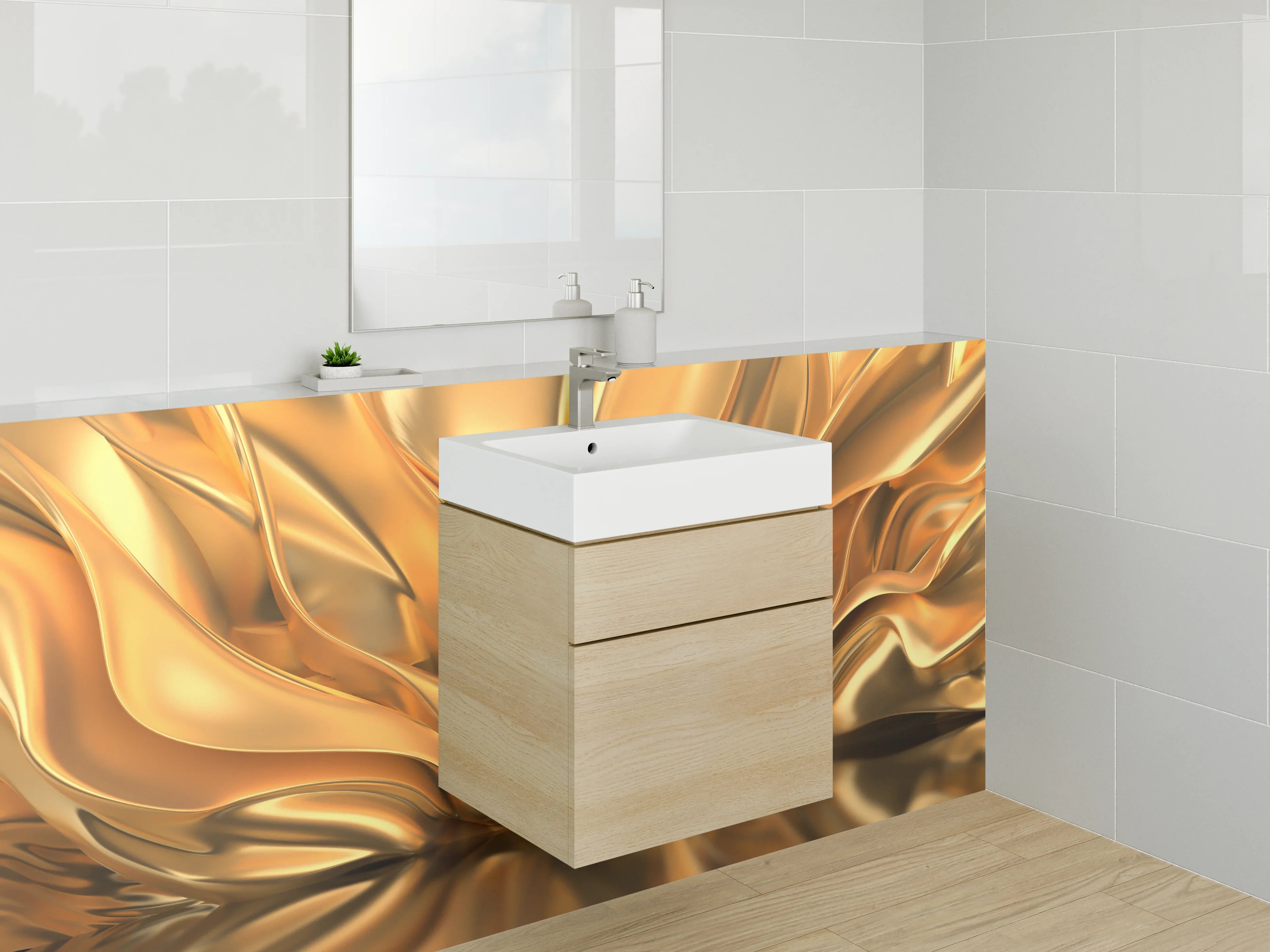 Waschbecken-Rückwand - Abstraktes goldenes Falten-Design