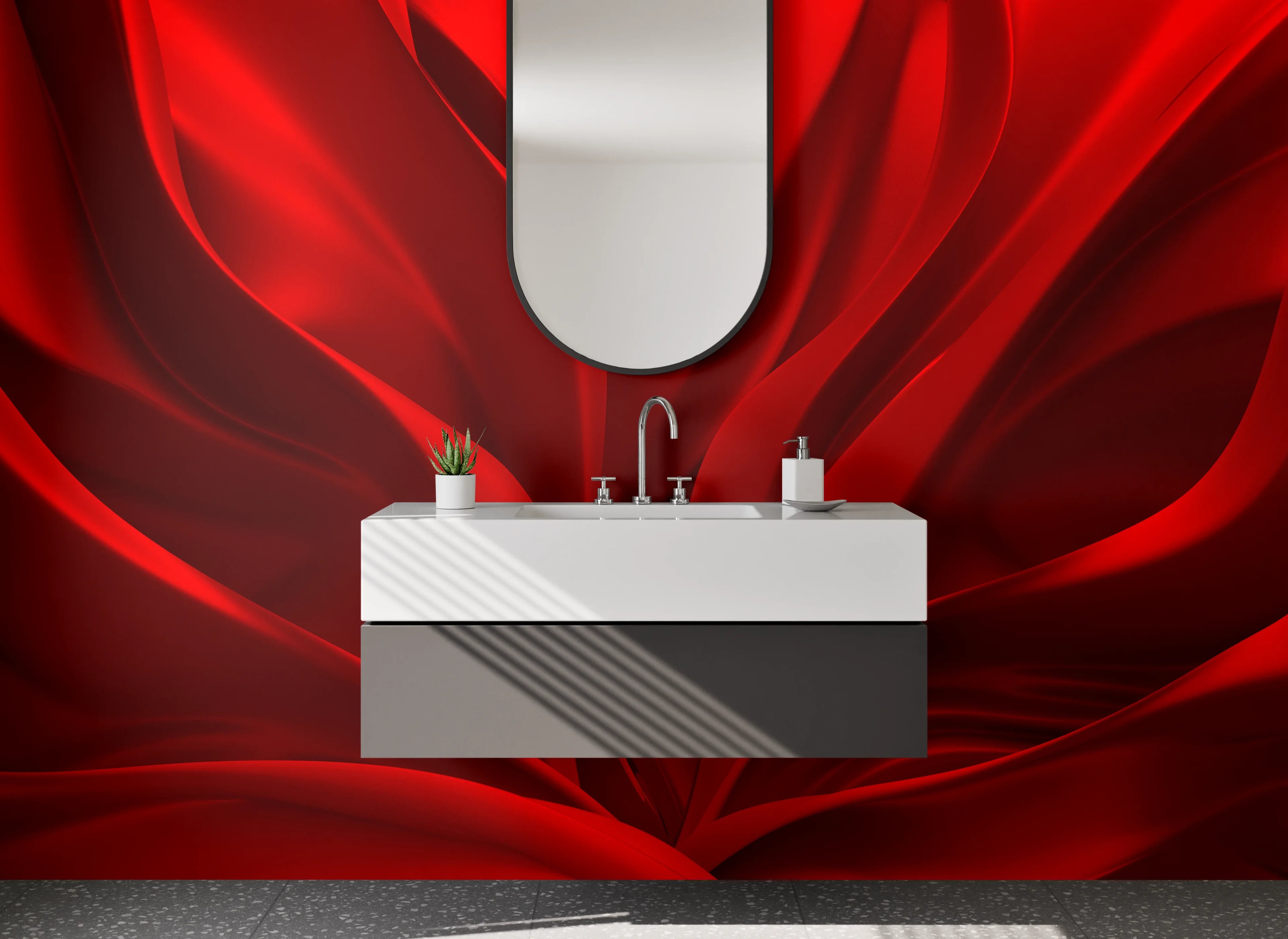 Waschbecken-Rückwand - Abstraktes rotes Faltenmotiv