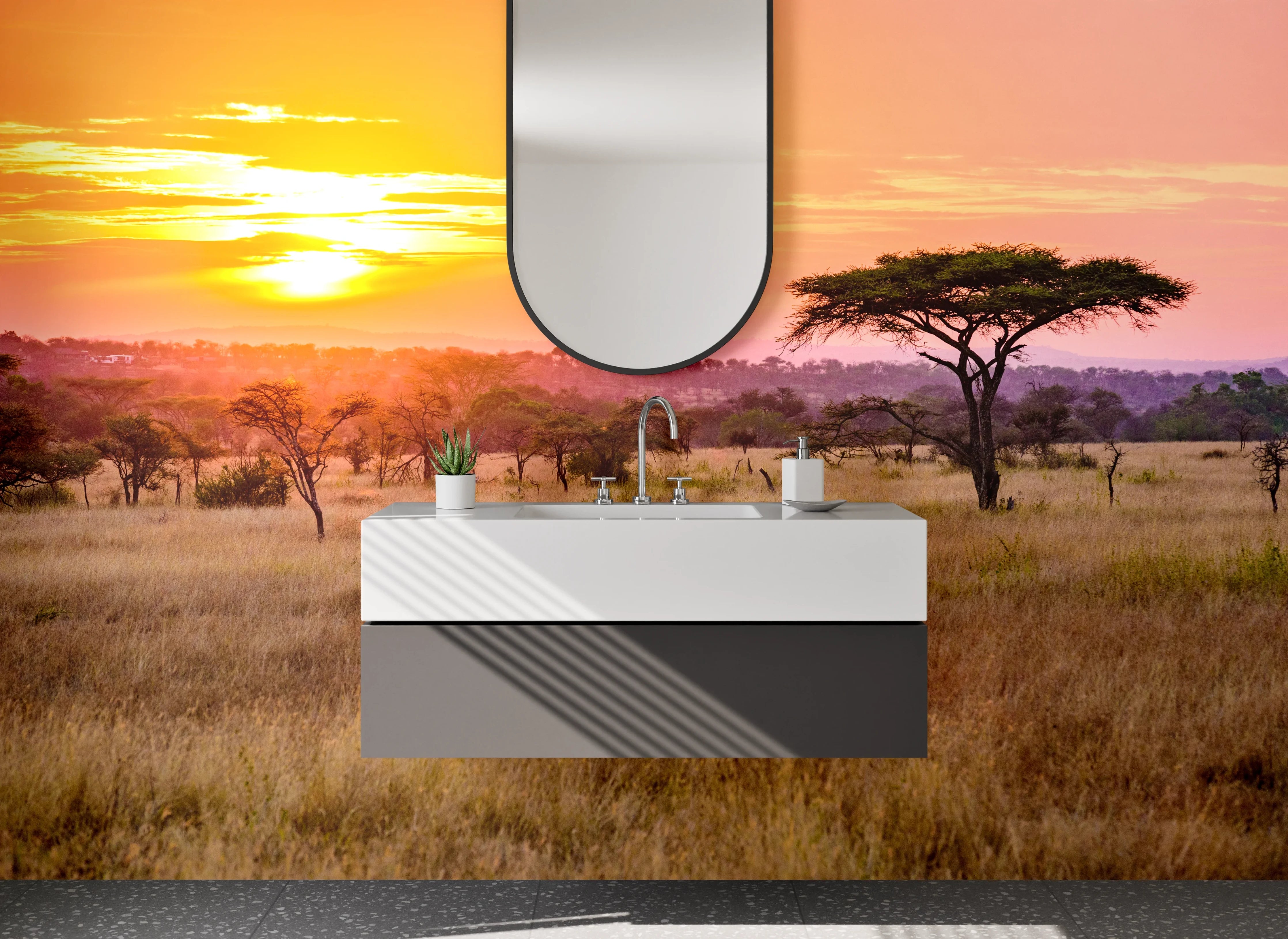 Waschbecken-Rückwand - Afrikanische Savanne Sonnenuntergang Landschaft