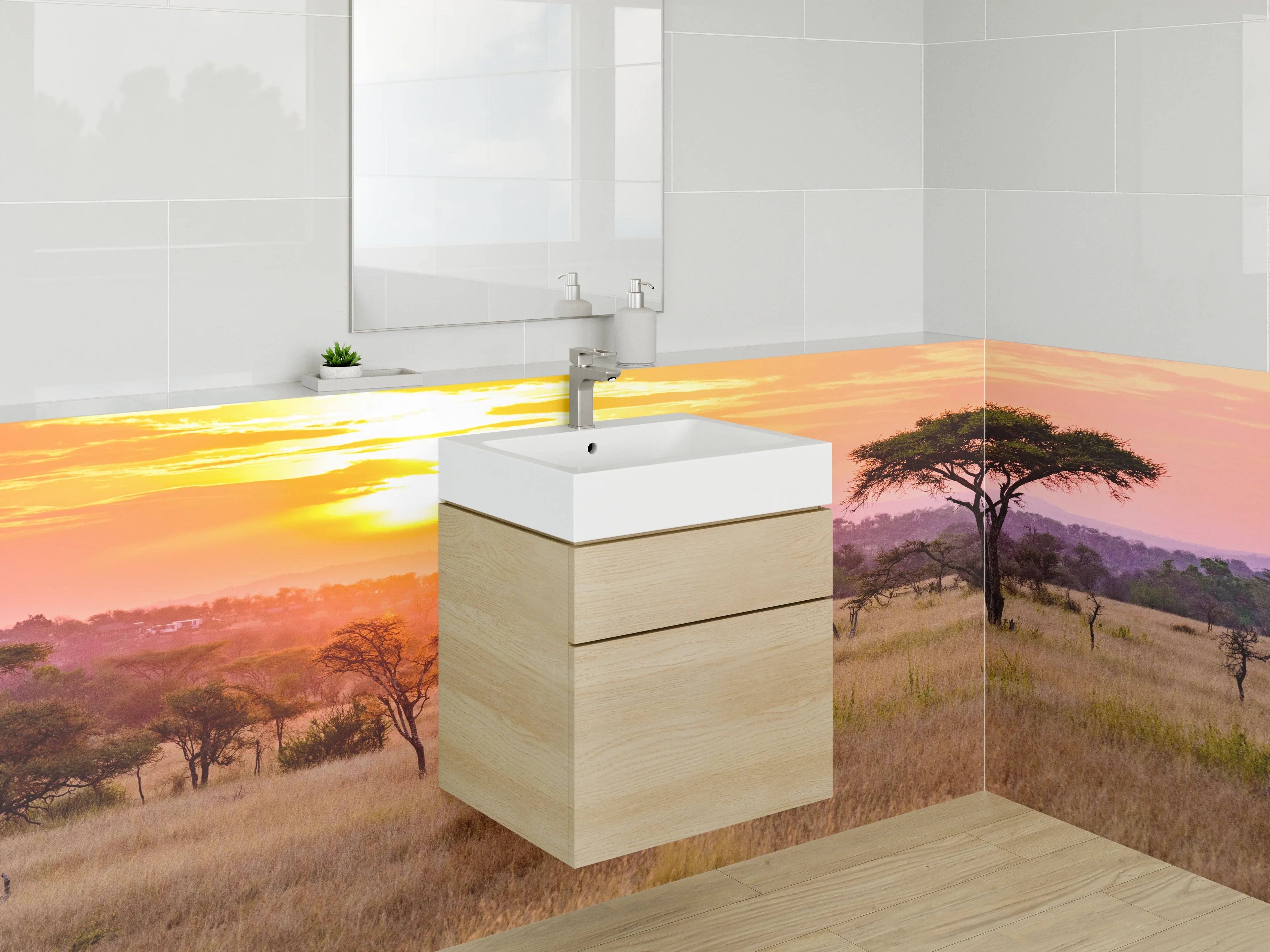 Waschbecken-Rückwand - Afrikanische Savanne Sonnenuntergang Landschaft