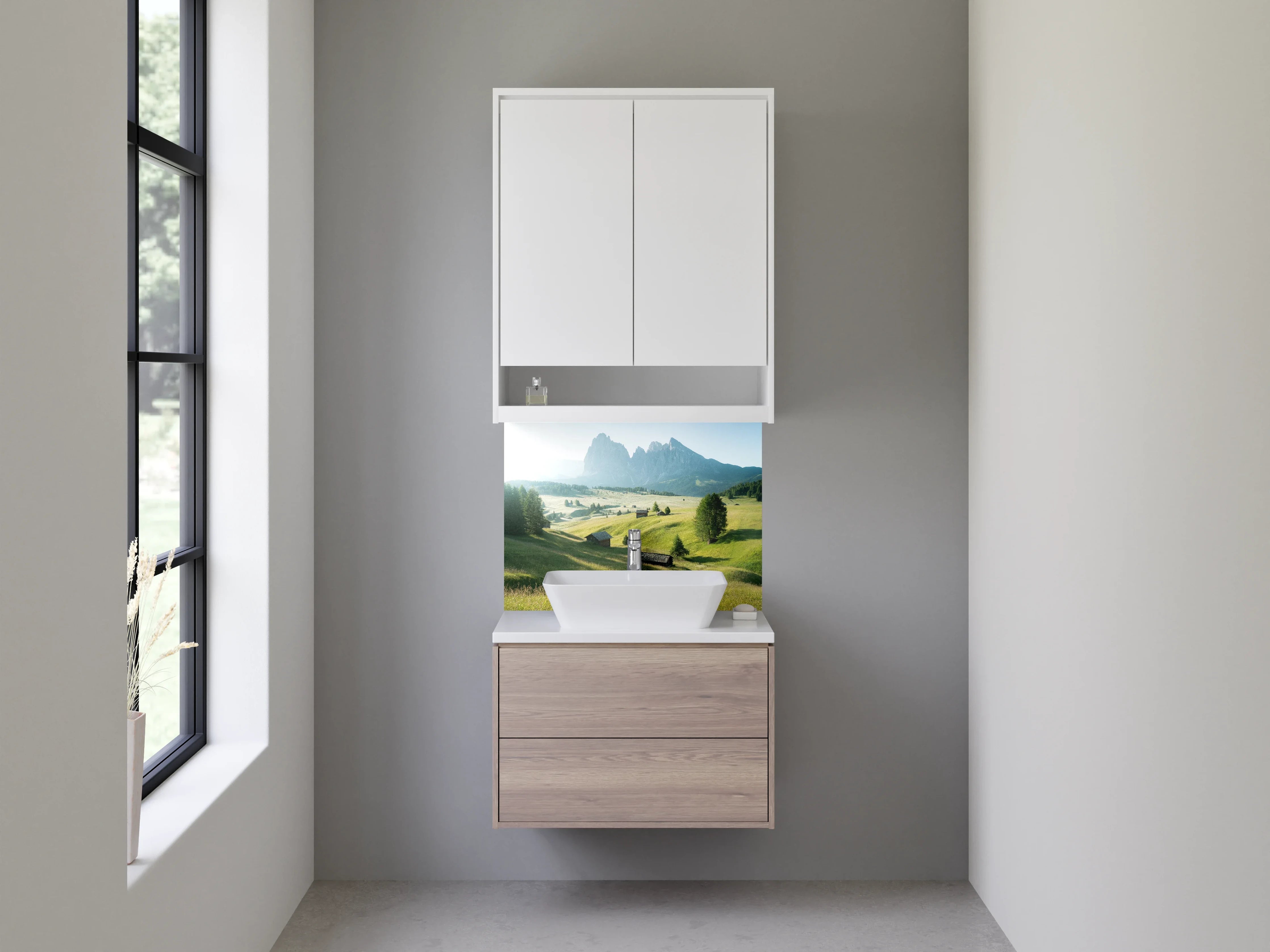 Waschbecken-Rückwand - Alpenländische Wiesenlandschaft Panorama