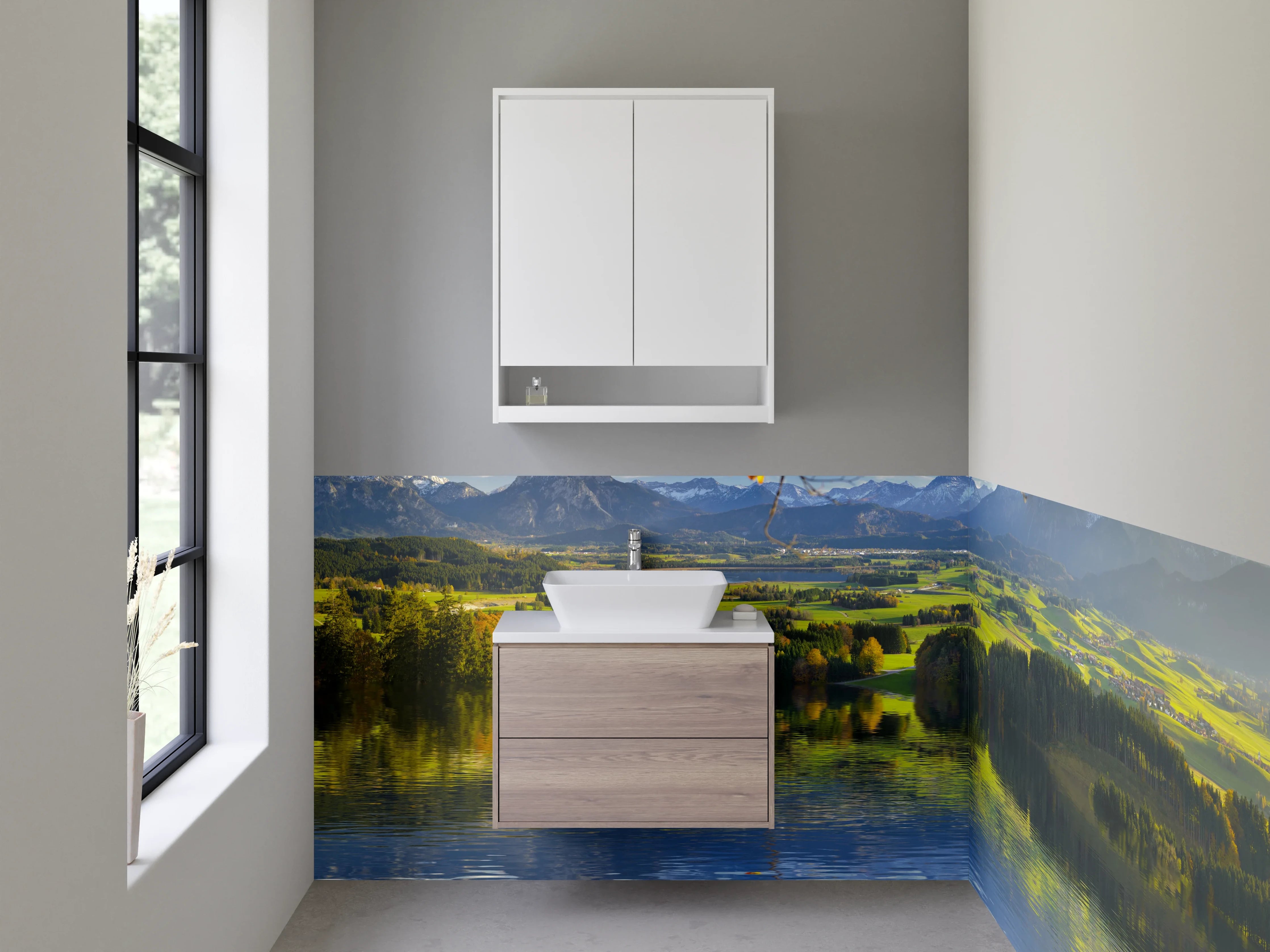 Waschbecken-Rückwand - Alpensee Panorama mit Herbstfarben