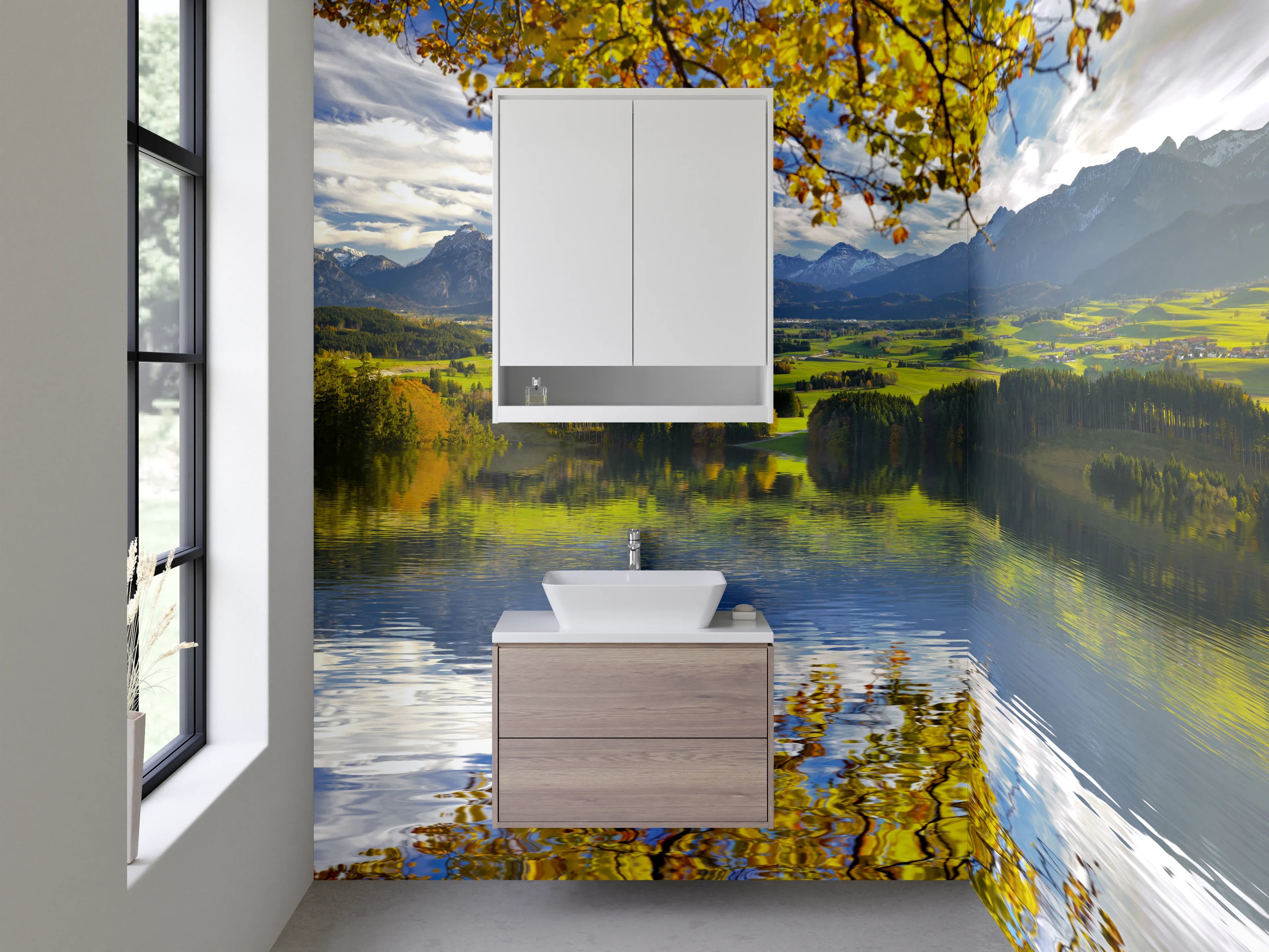 Waschbecken-Rückwand - Alpensee Panorama mit Herbstfarben