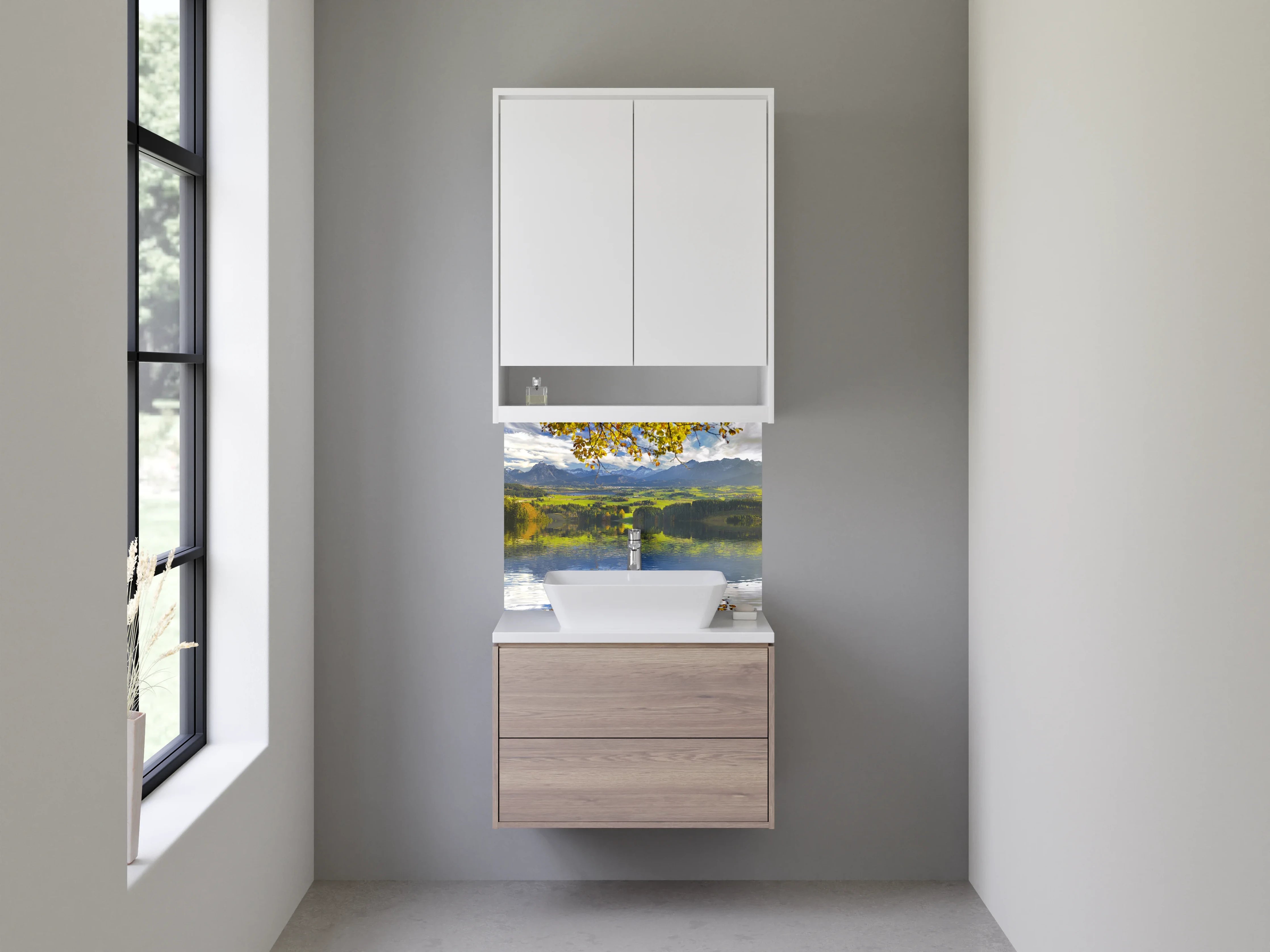 Waschbecken-Rückwand - Alpensee Panorama mit Herbstfarben