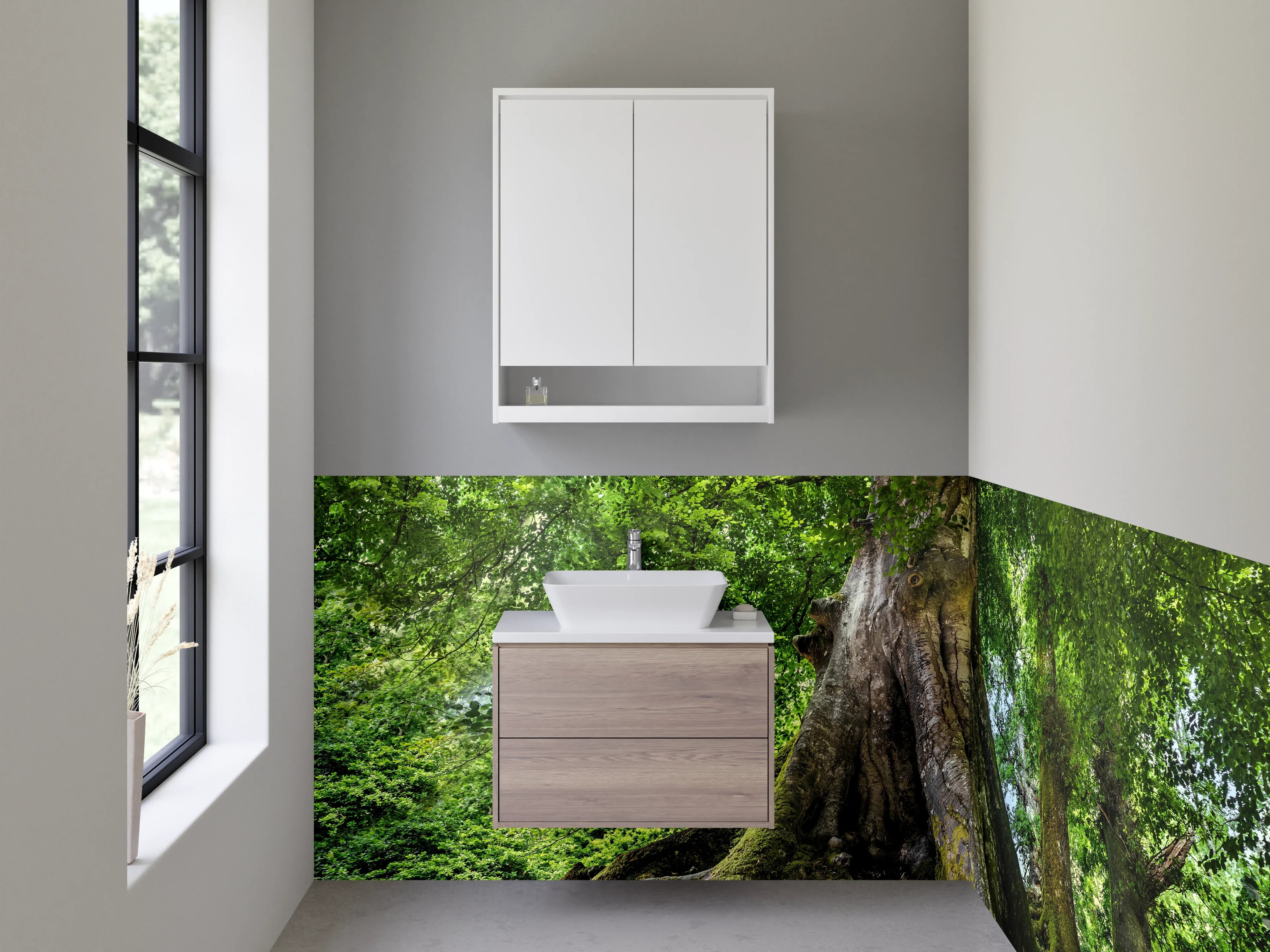 Waschbecken-Rückwand - Alte Baumriesen im grünen Wald