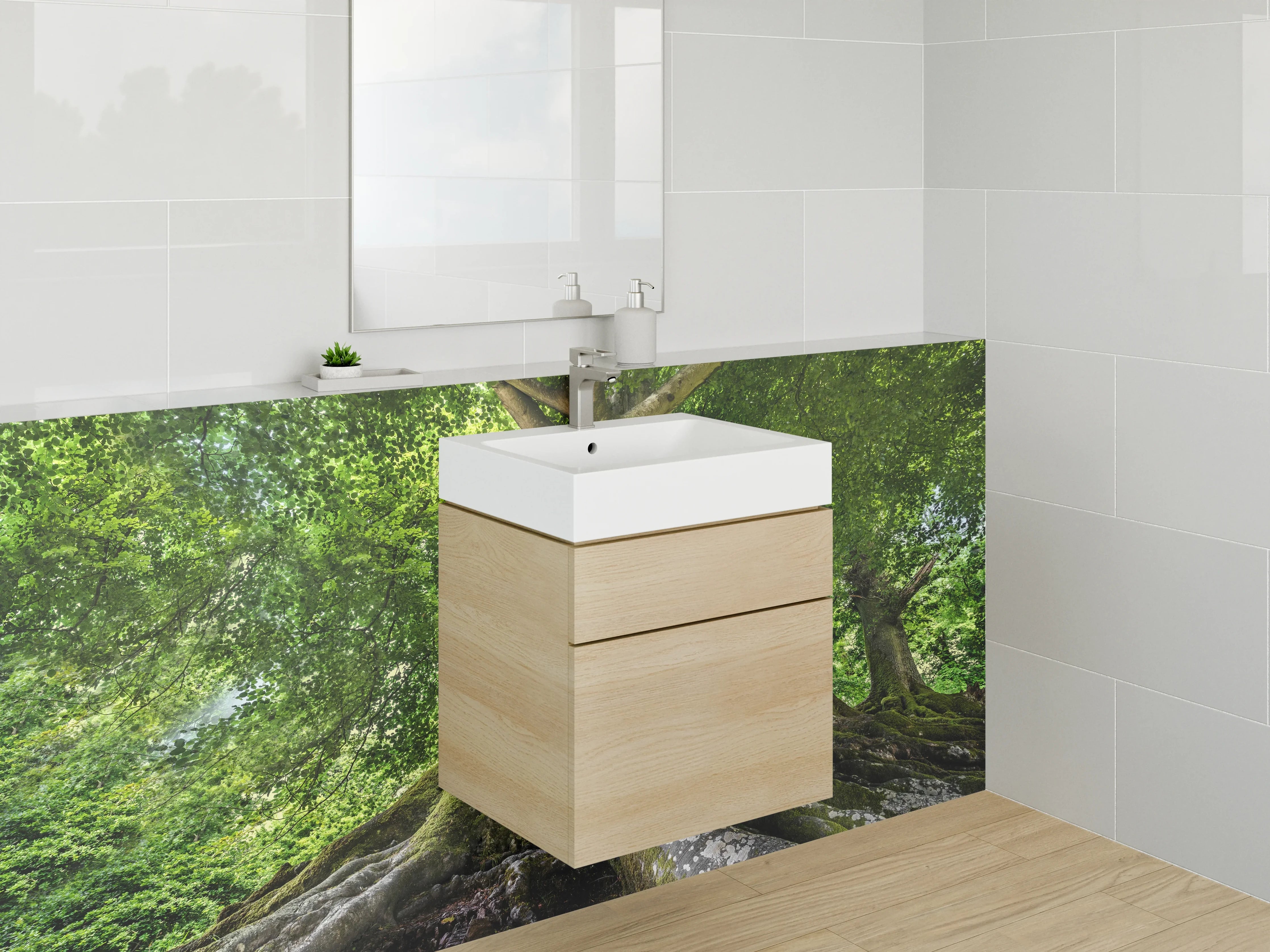 Waschbecken-Rückwand - Alte Baumriesen im grünen Wald