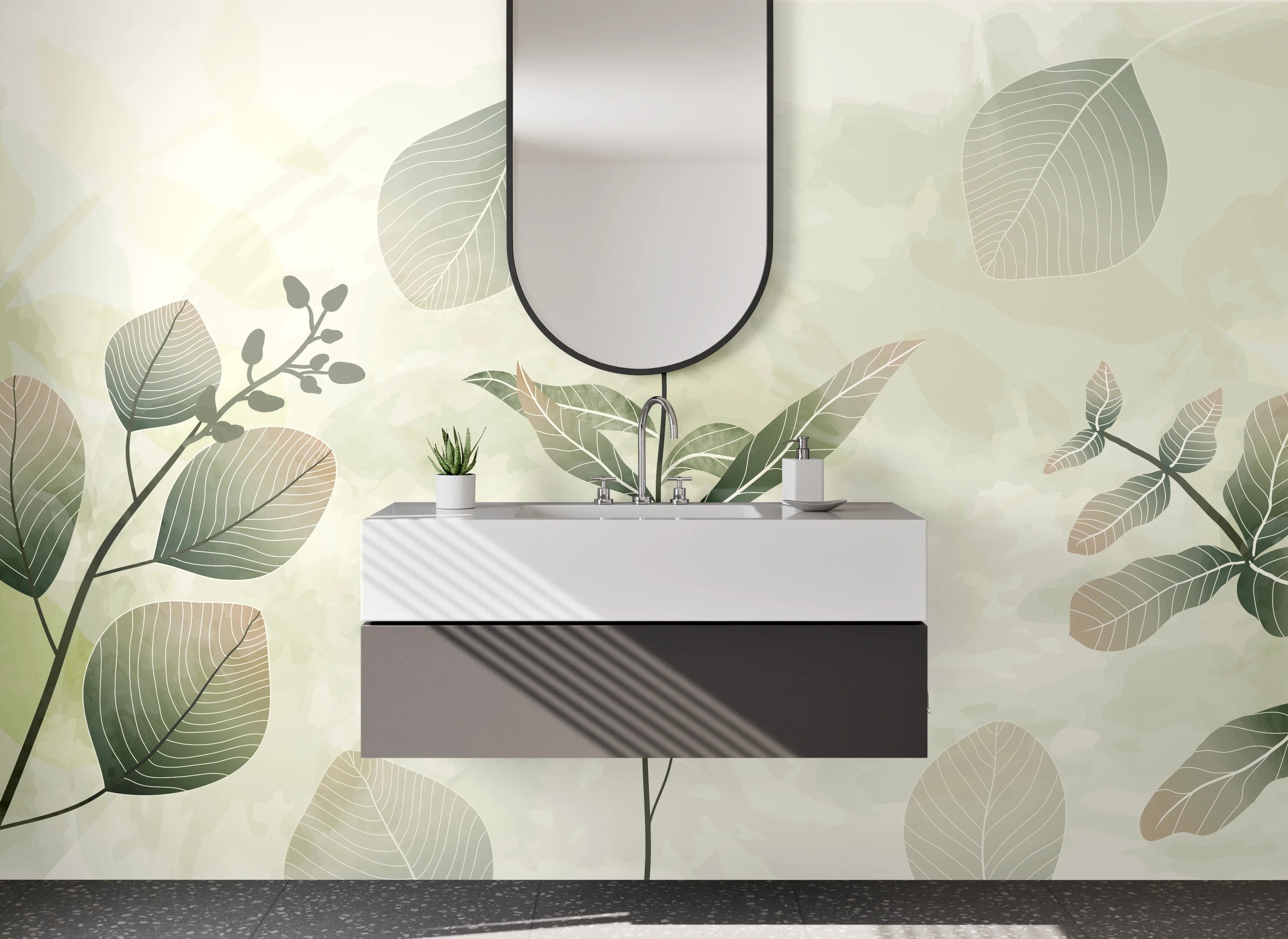 Waschbecken-Rückwand - Aquarell Blatt Illustration Natur Grün