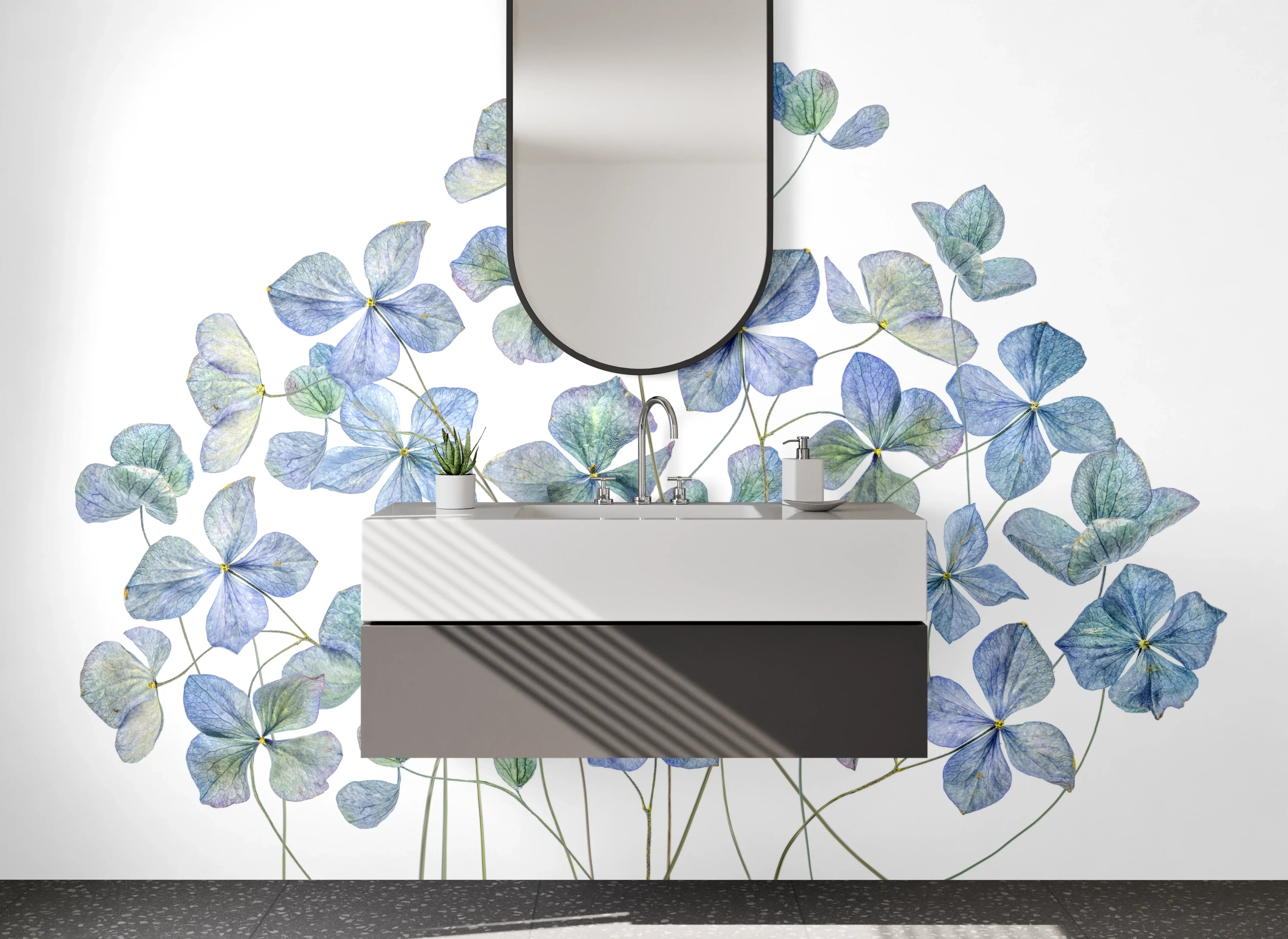 Waschbecken-Rückwand - Aquarell Blaue Blüten Illustrationen