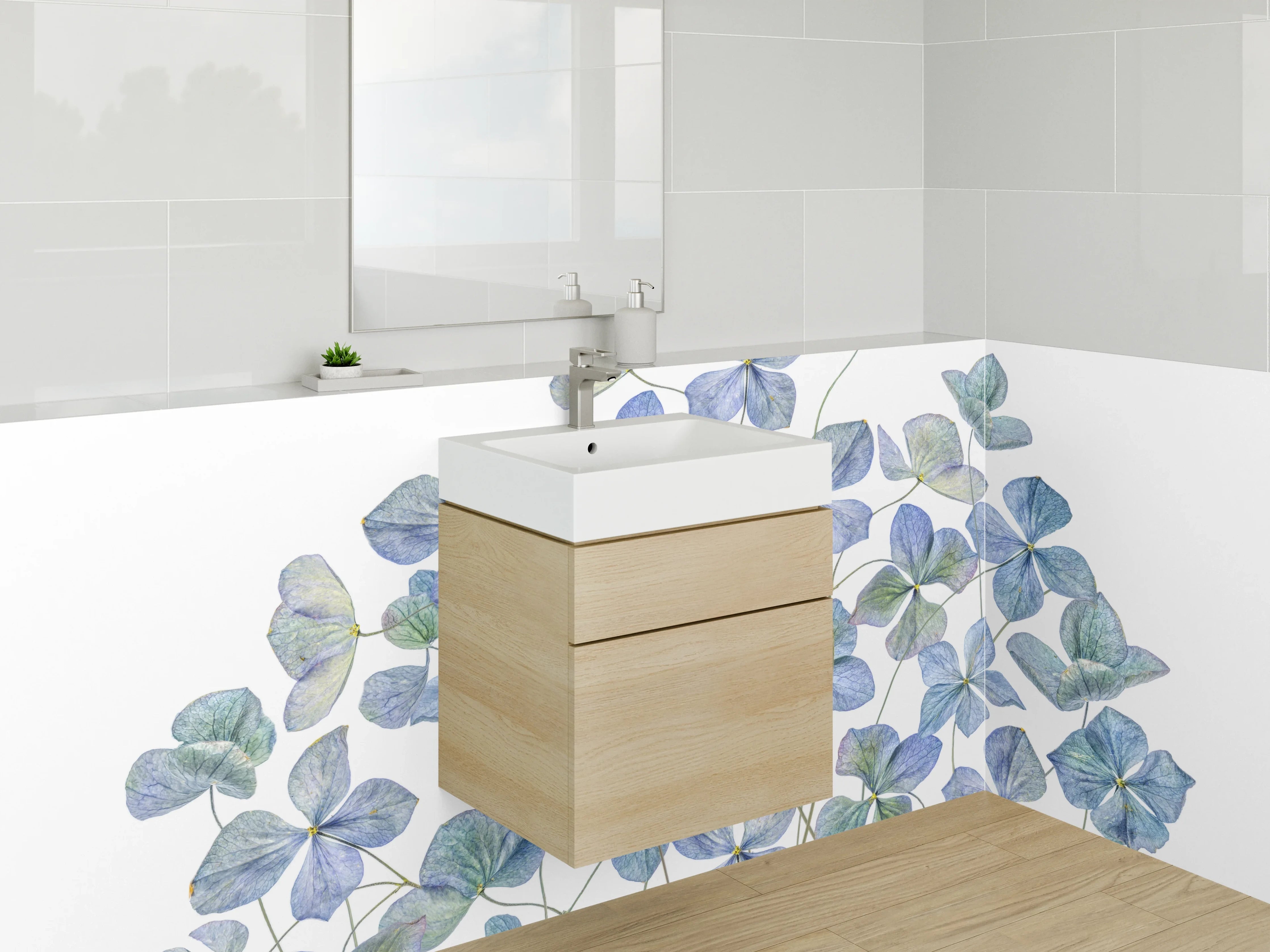 Waschbecken-Rückwand - Aquarell Blaue Blüten Illustrationen