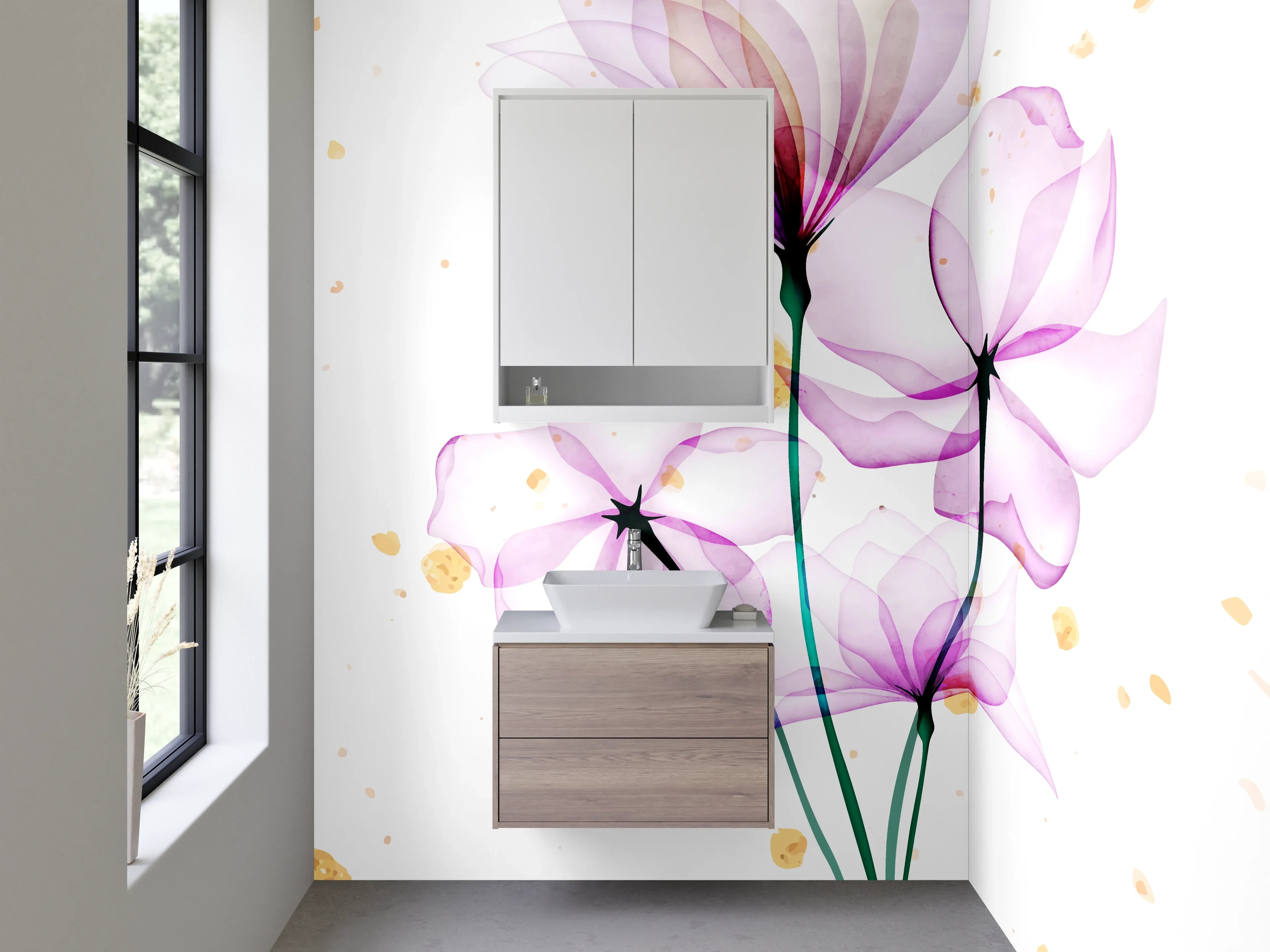 Waschbecken-Rückwand - Aquarell Blumen Design zart violett