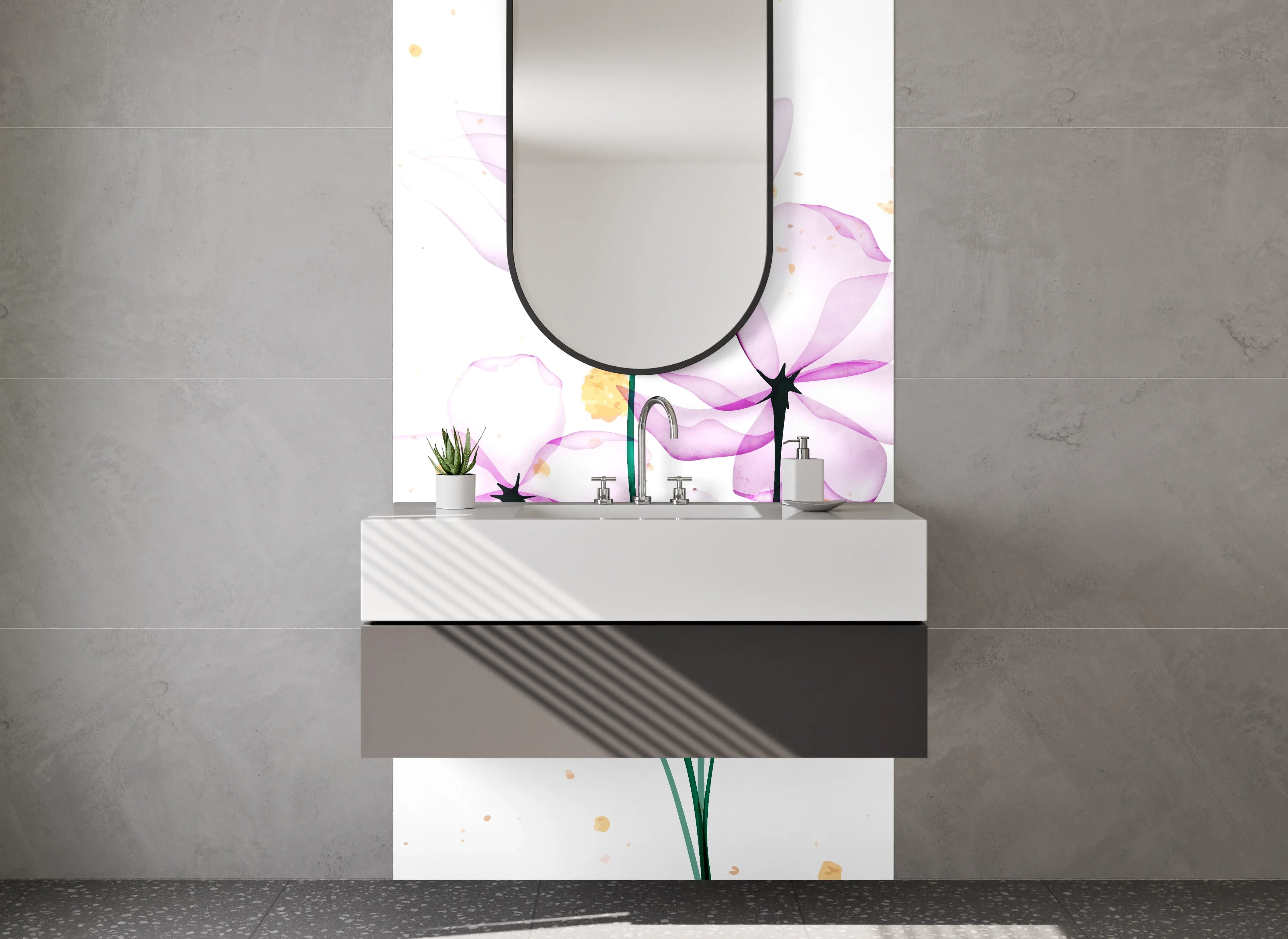 Waschbecken-Rückwand - Aquarell Blumen Design zart violett