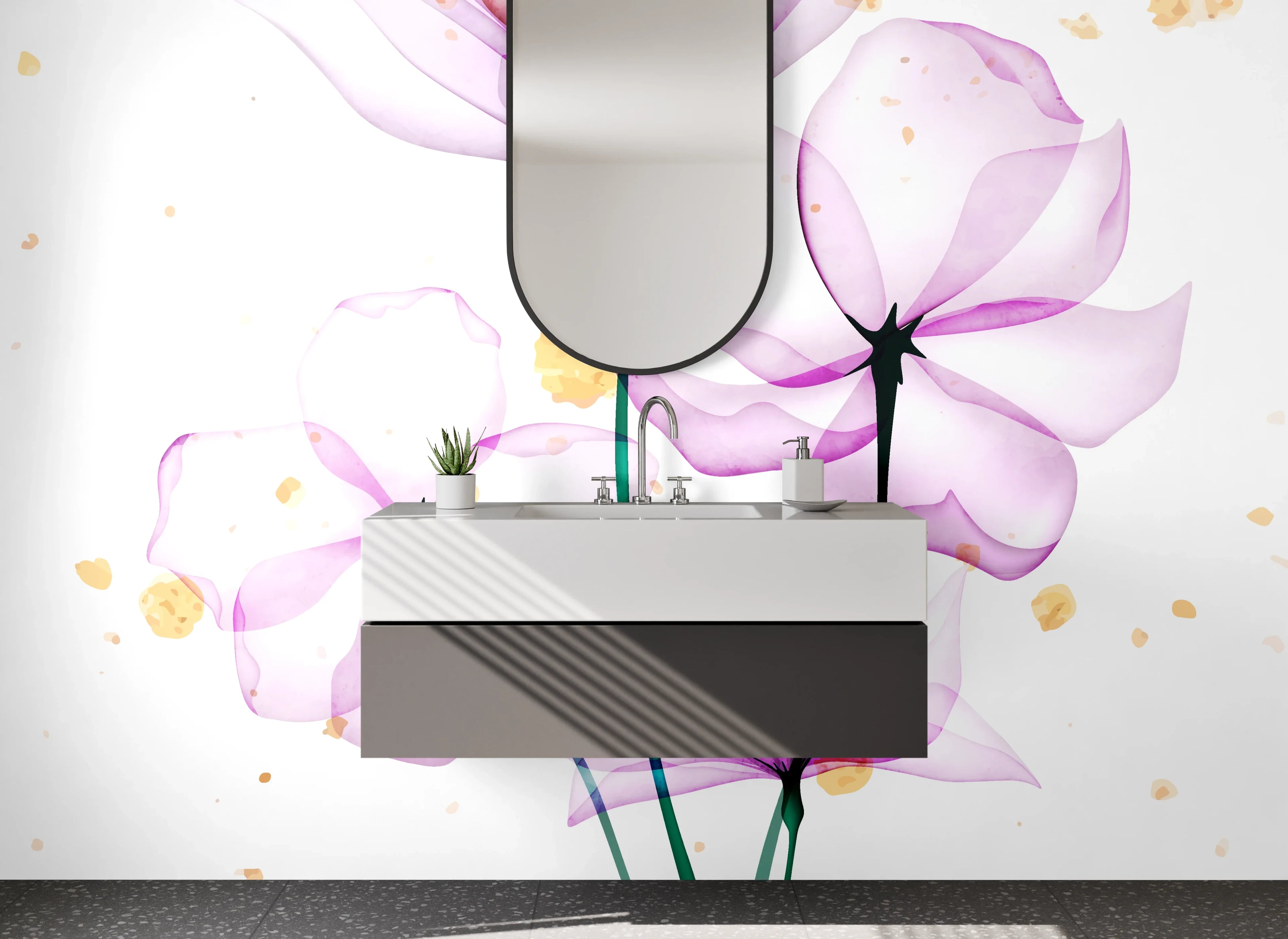 Waschbecken-Rückwand - Aquarell Blumen Design zart violett